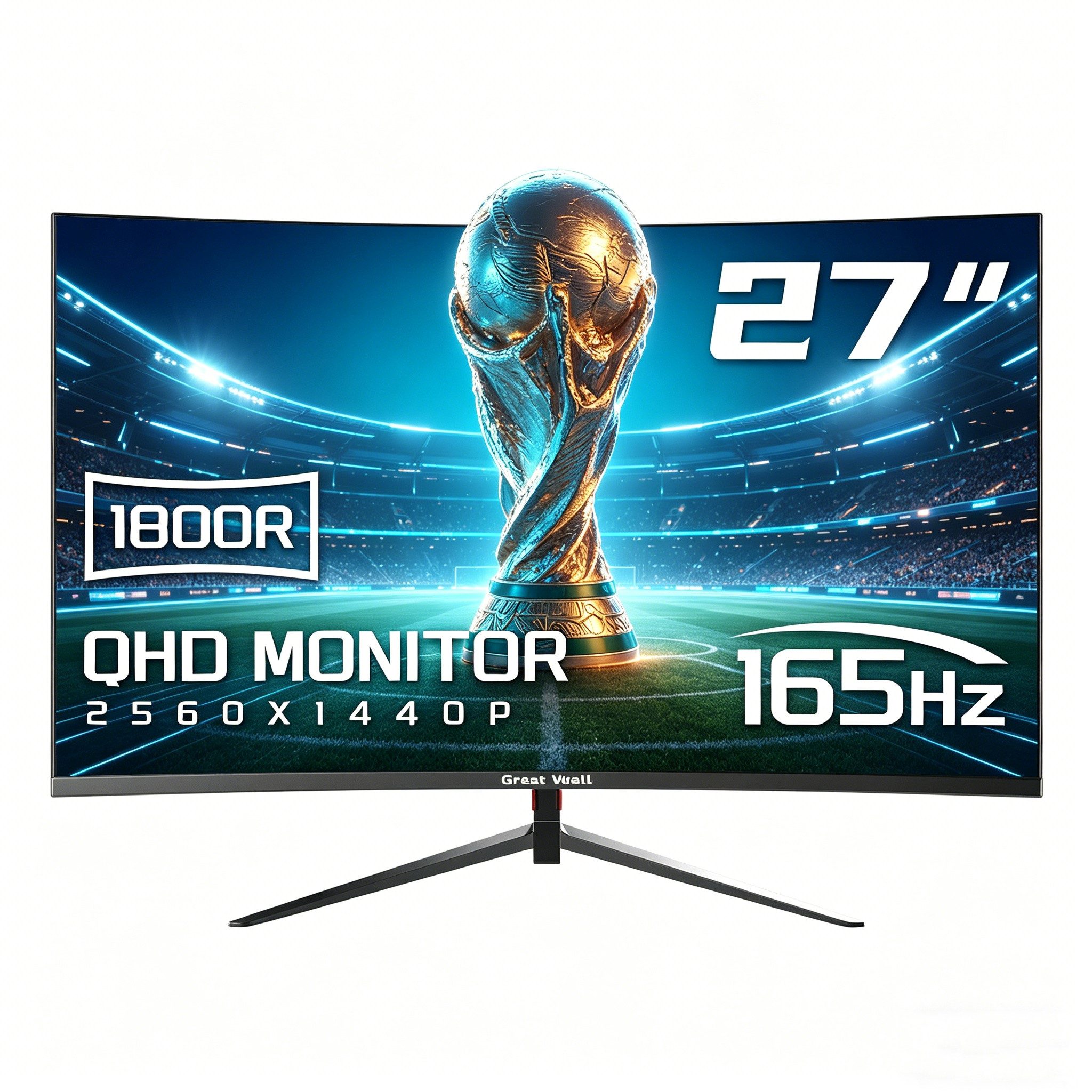 Great Voell 27 Zoll QHD 2K, 1800R, 165Hz, Rahmenlos Curved-Gaming-Monitor (69 cm/27 ", 2560 x 1440 px, QHD, 1 ms Reaktionszeit, 165 Hz, VA LED, HDR, FreeSync, VESA, HDMI & DP, 1440px, 165Hz, 2K)