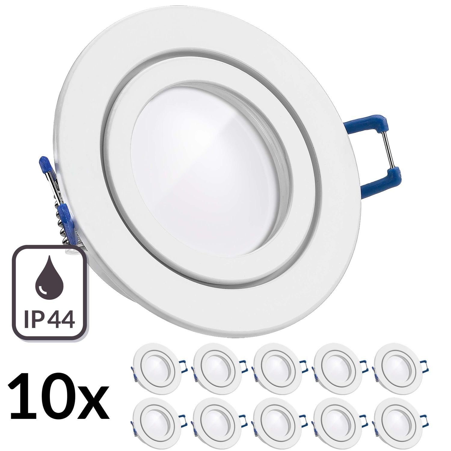 LEDANDO LED Einbaustrahler 10er IP44 LED Einbaustrahler Set extra flach in weiß mit 5W Leuchtmitt | Strahler