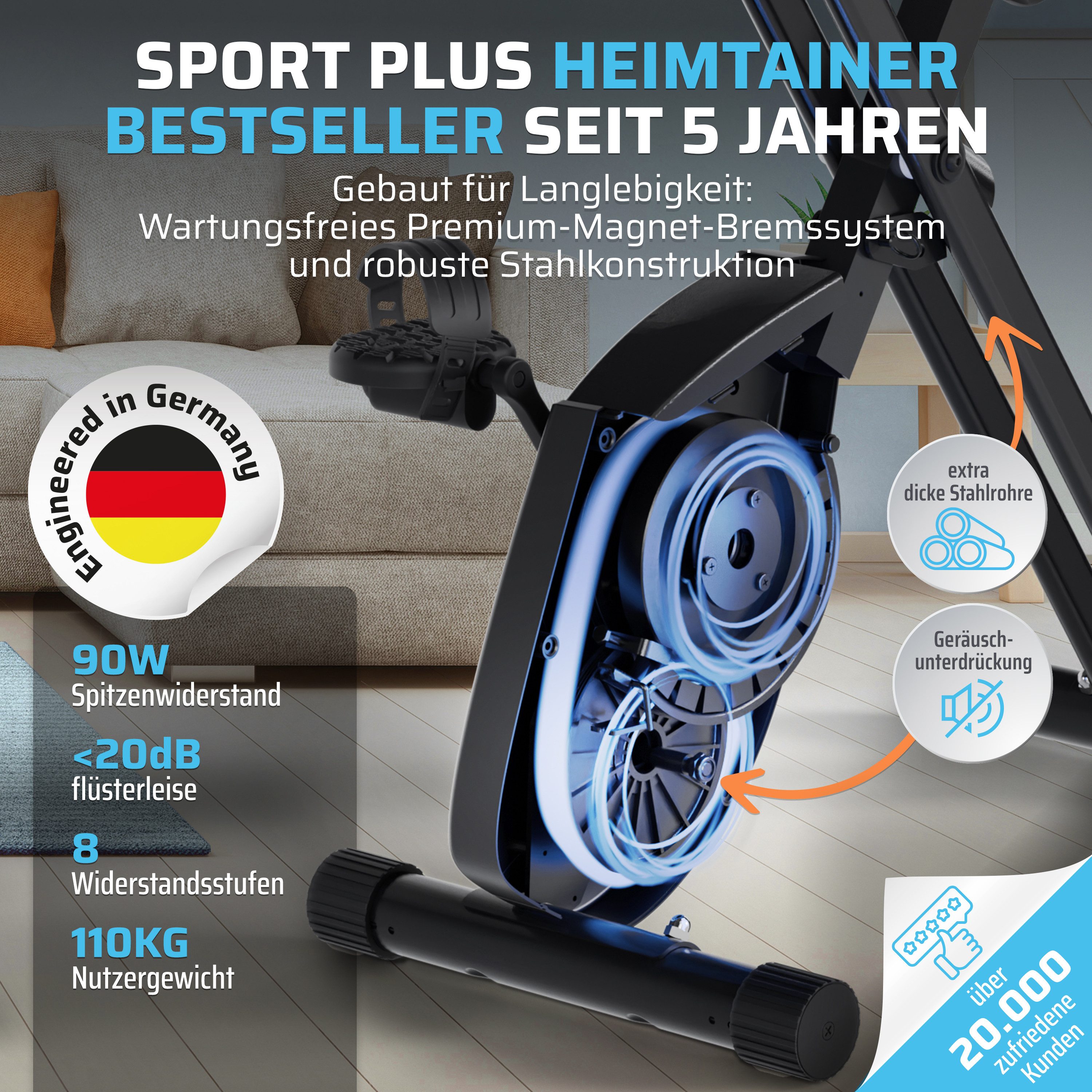 SportPlus Heimtrainer SP-HT-1200-B-iE, klappbar, 8 Widerstandsstufen, schwarz, X-Bike
