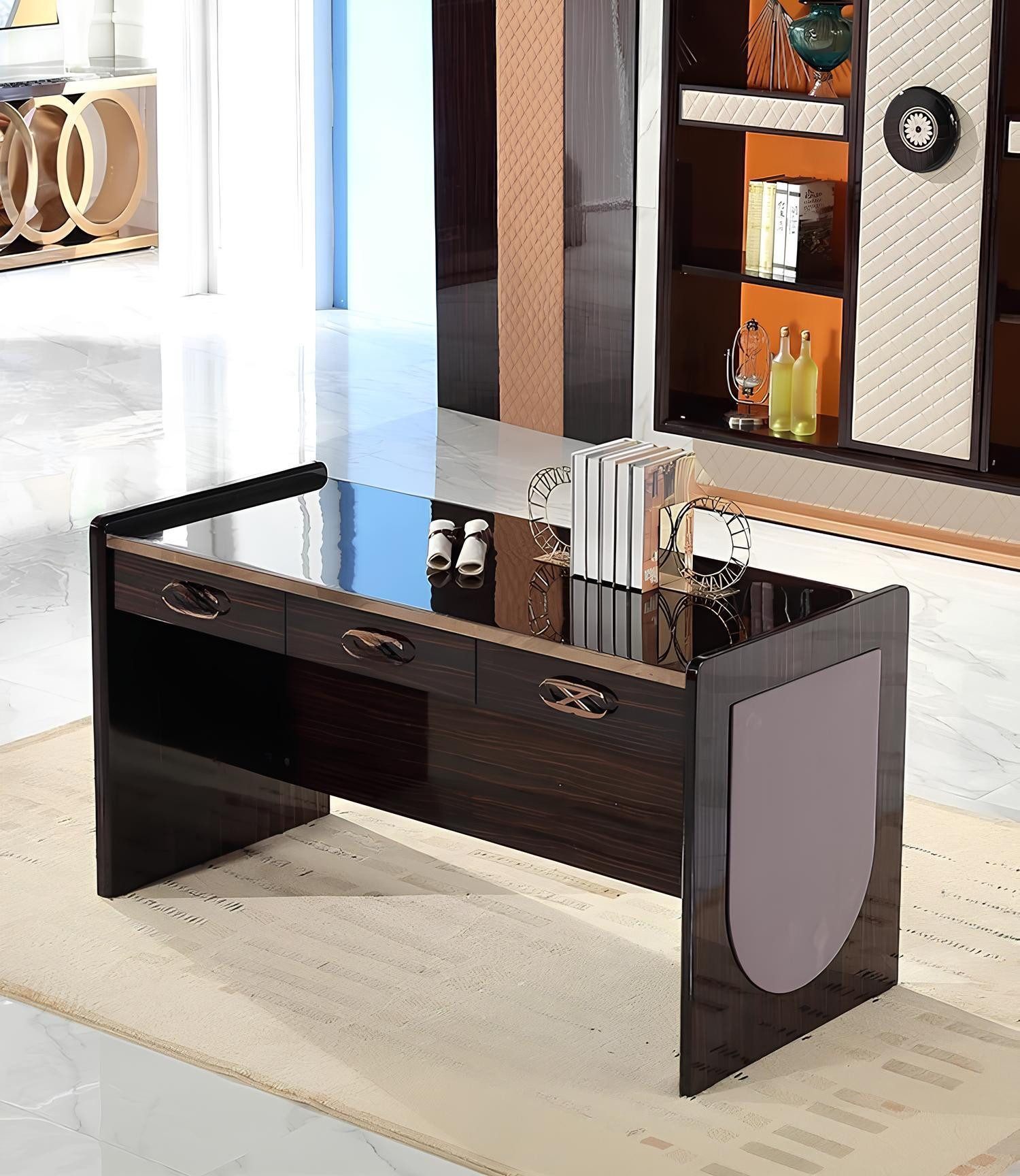 JVmoebel Sekretär Hochglanz Metall Schreibtisch für das Büro und Home Office, Made in Europa