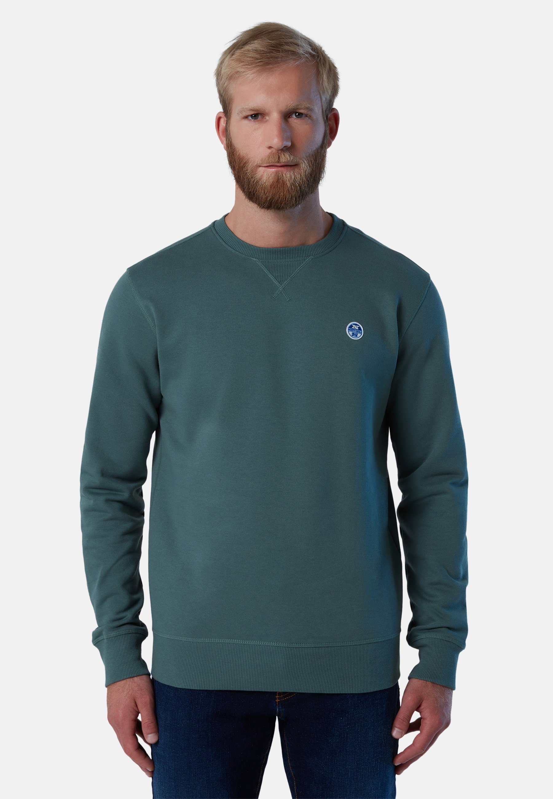 North Sails Fleecepullover Sweatshirt mit Logo-Aufnäher TUERKIS