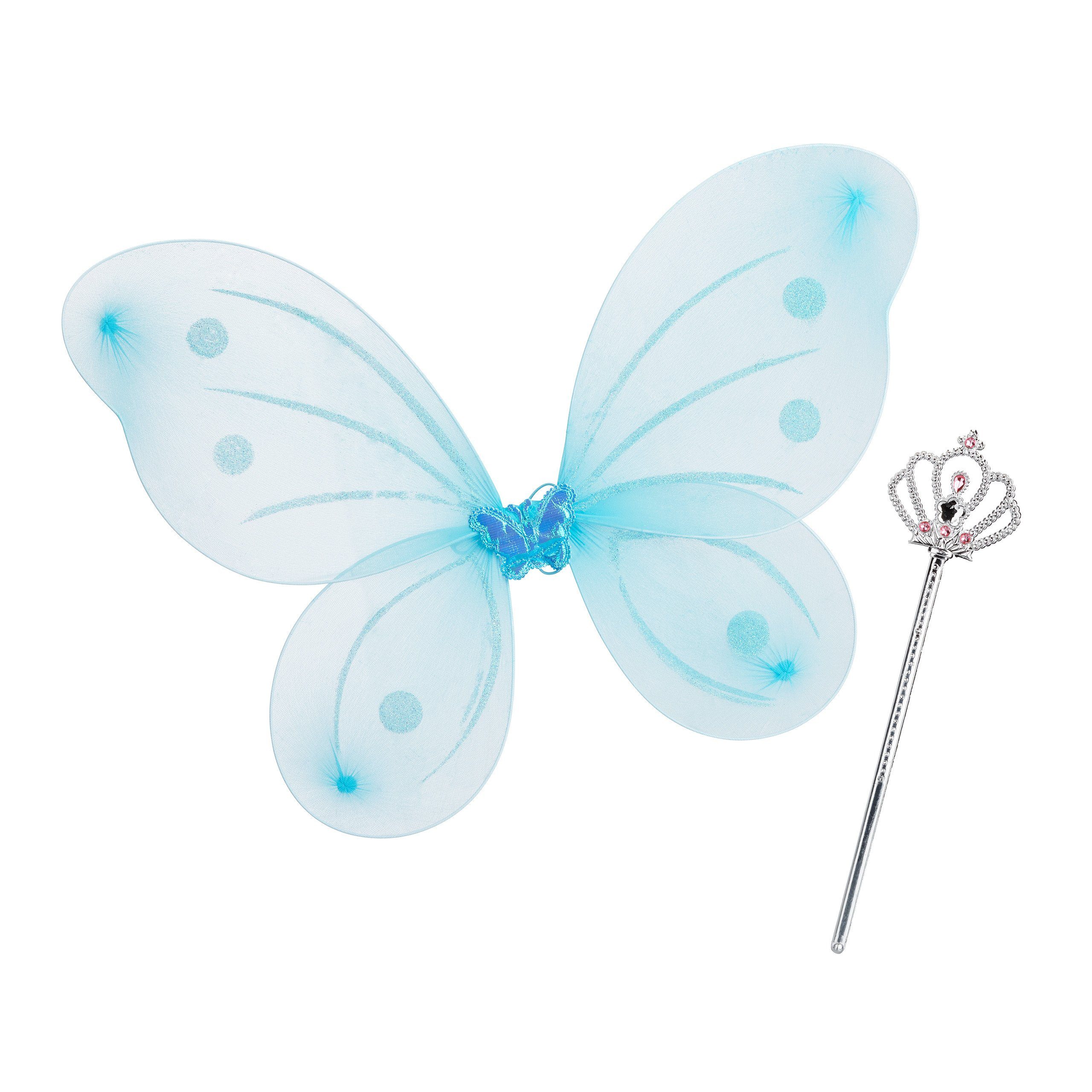 relaxdays Feen-Kostüm Feenflügel mit Zauberstab, blau