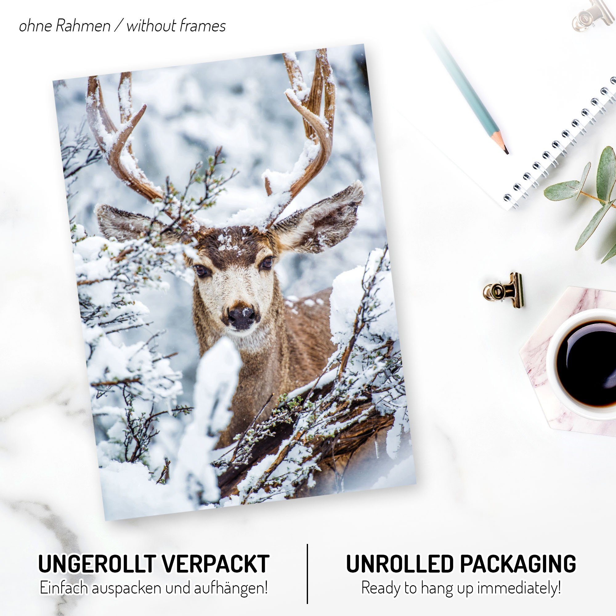 Kreative Feder Poster Winter, Natur (Set, 6 St), 6-teiliges Poster-Set, Wandbild, Posterwand, optional mit Rahmen