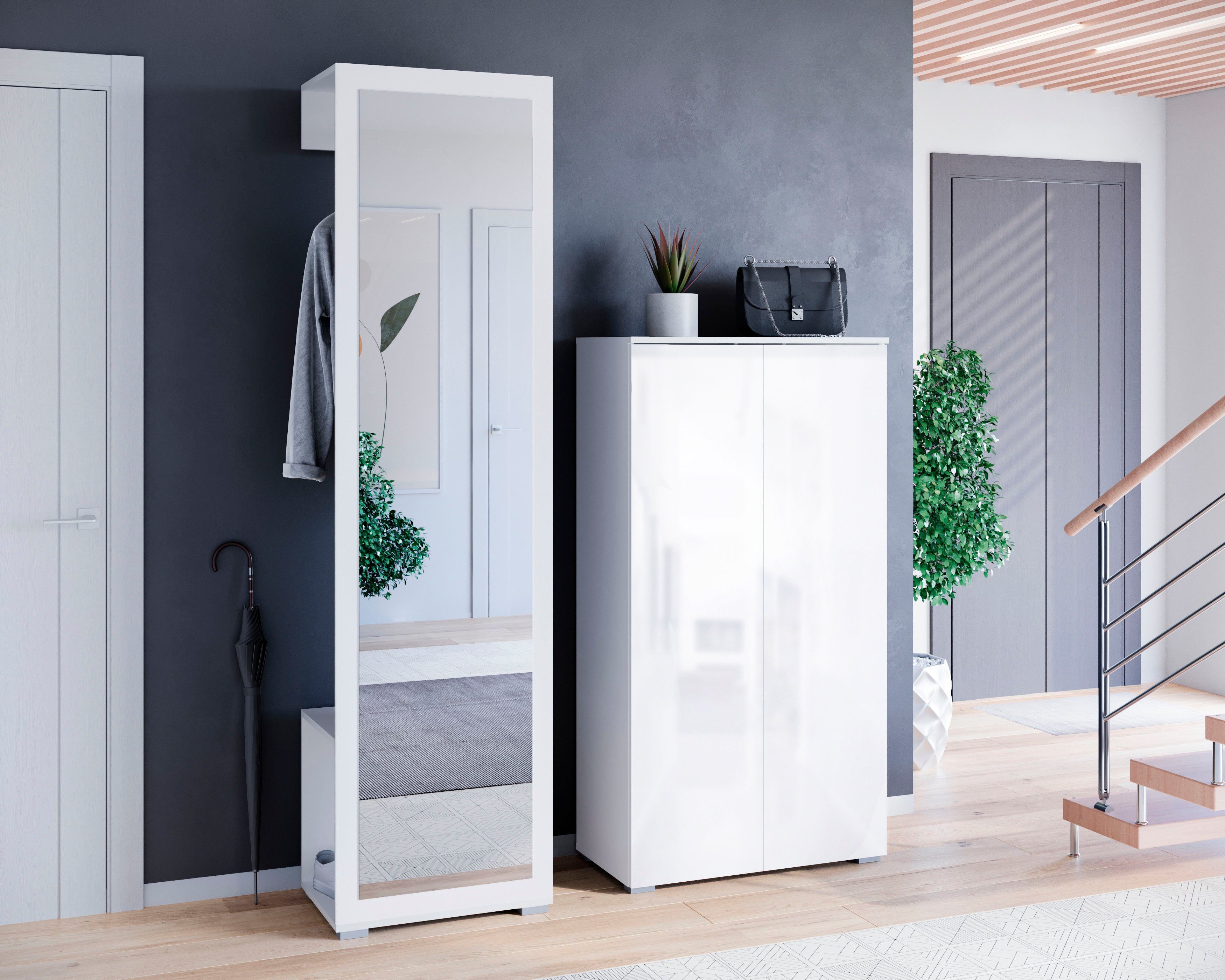 OTTO home Garderoben-Set PARIS/ TOKYO, (Komplett-Set, 2-St), Garderoben-Set Breite 130cm, moderne grifflose Flurmöbel Kleiderstange – Bild 4 von 5