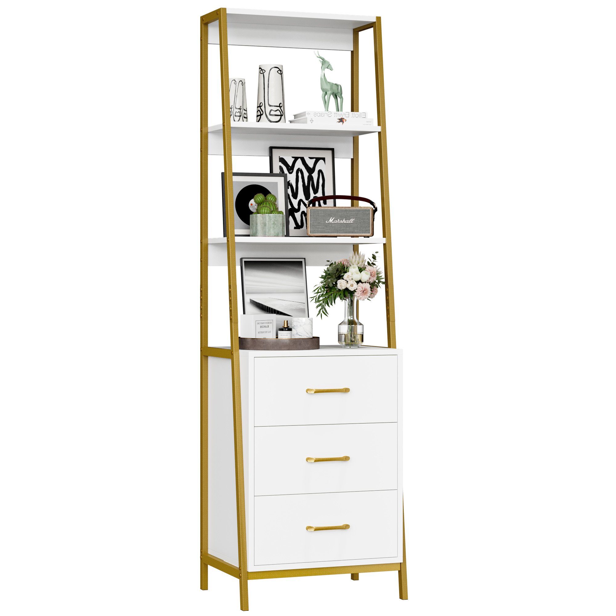 HOMECHO Bücherregal, Standregal Holz&Metallgestell Büroregal 3 Ebenen Weiß günstig online kaufen