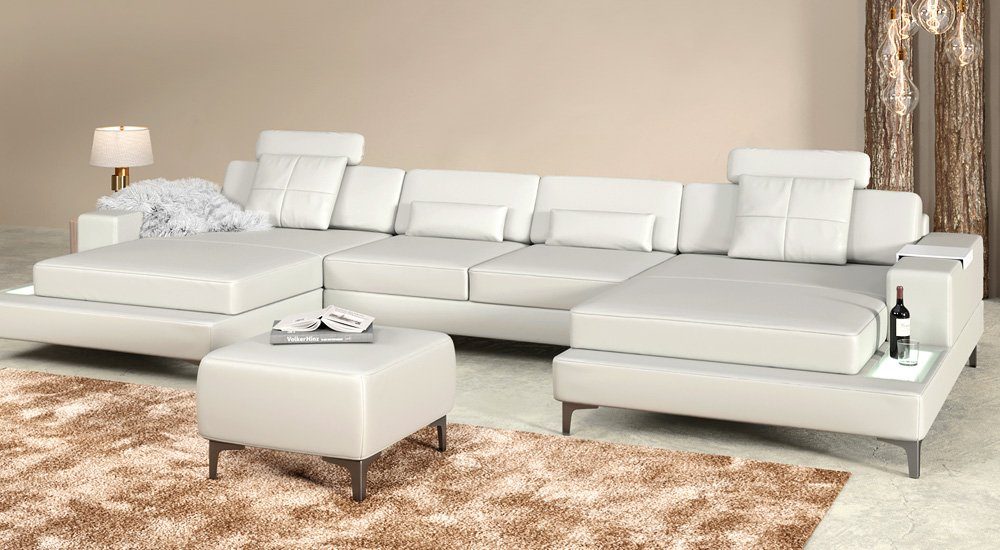 Ecksofa Designsofa Grau Sofa LED Couch XXL Weiss von Eckcouch BULLHOFF U-Form Grün Wohnlandschaft Wohnlandschaft BULLHOFF Leder »MÜNCHEN« Leder