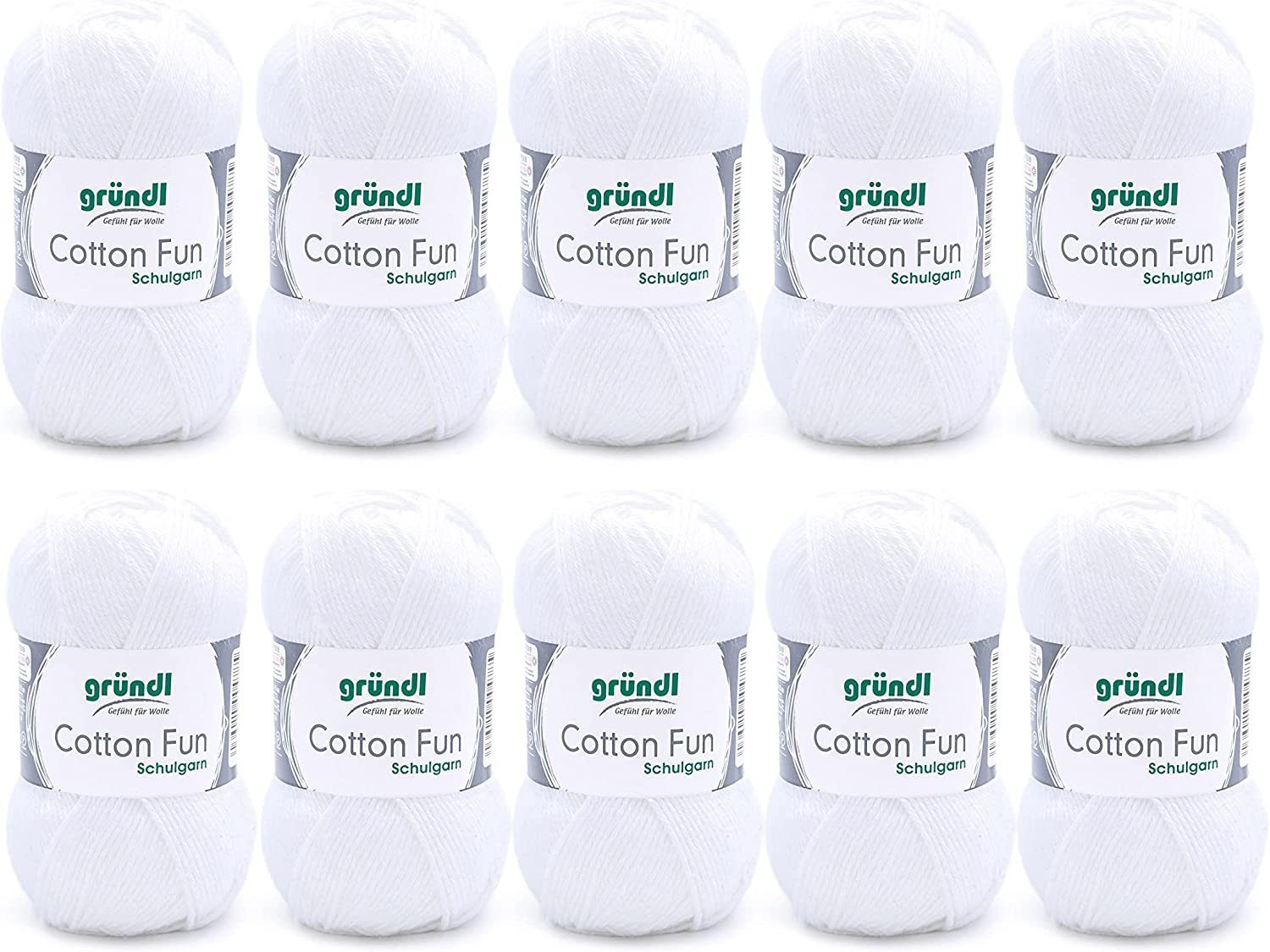 Gründl Cotton Fun Baumwollgarn 10x50g Strickgarn Häkelgarn Baumwolle Häkelwolle, (500g Paket Wolle zum Stricken und Häkeln, Nadelstärke 3 - 4 mm), 100% Baumwolle