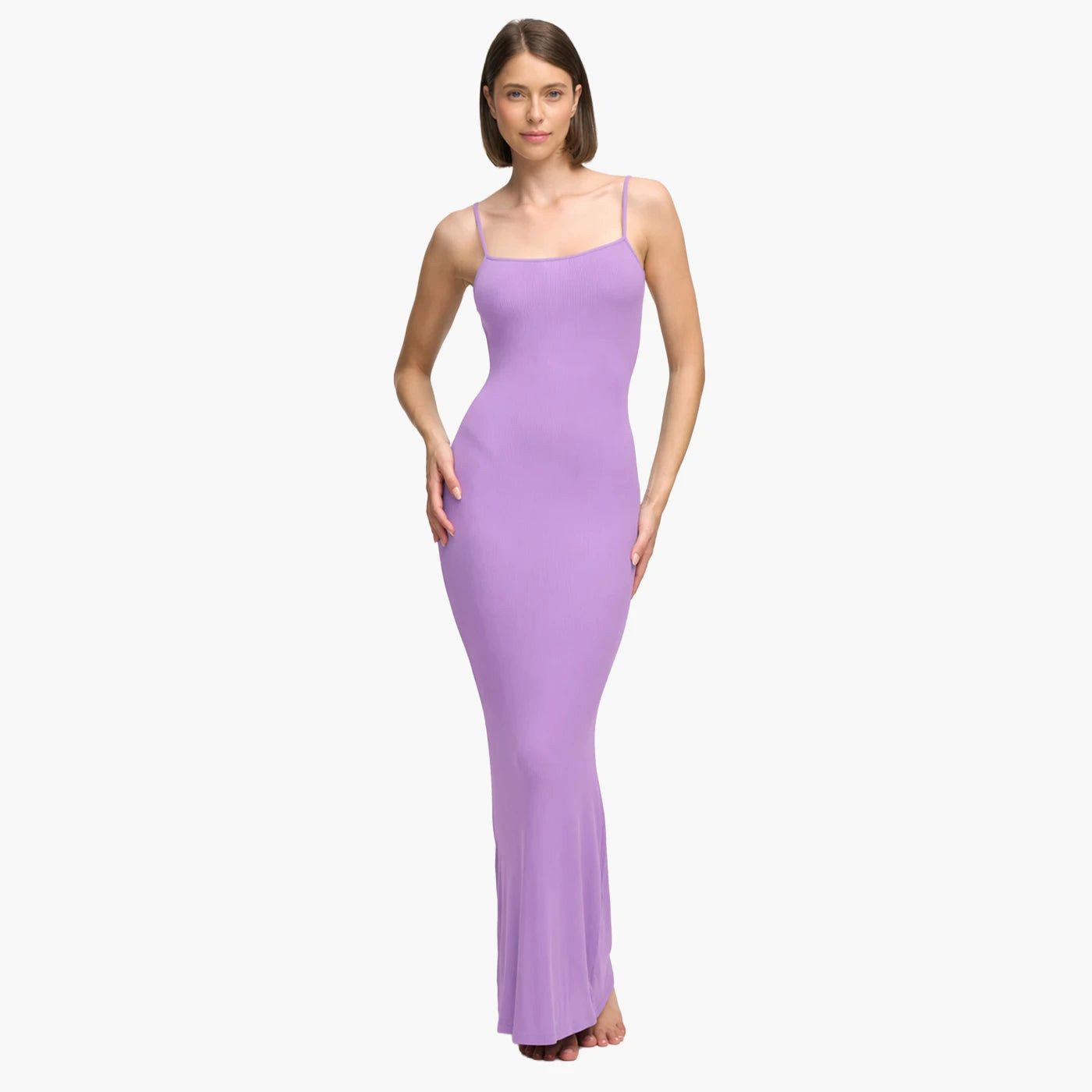 cfab (creamy fabrics) Jerseykleid Ribbed Cami Maxikleid-Violett-S (1-tlg)