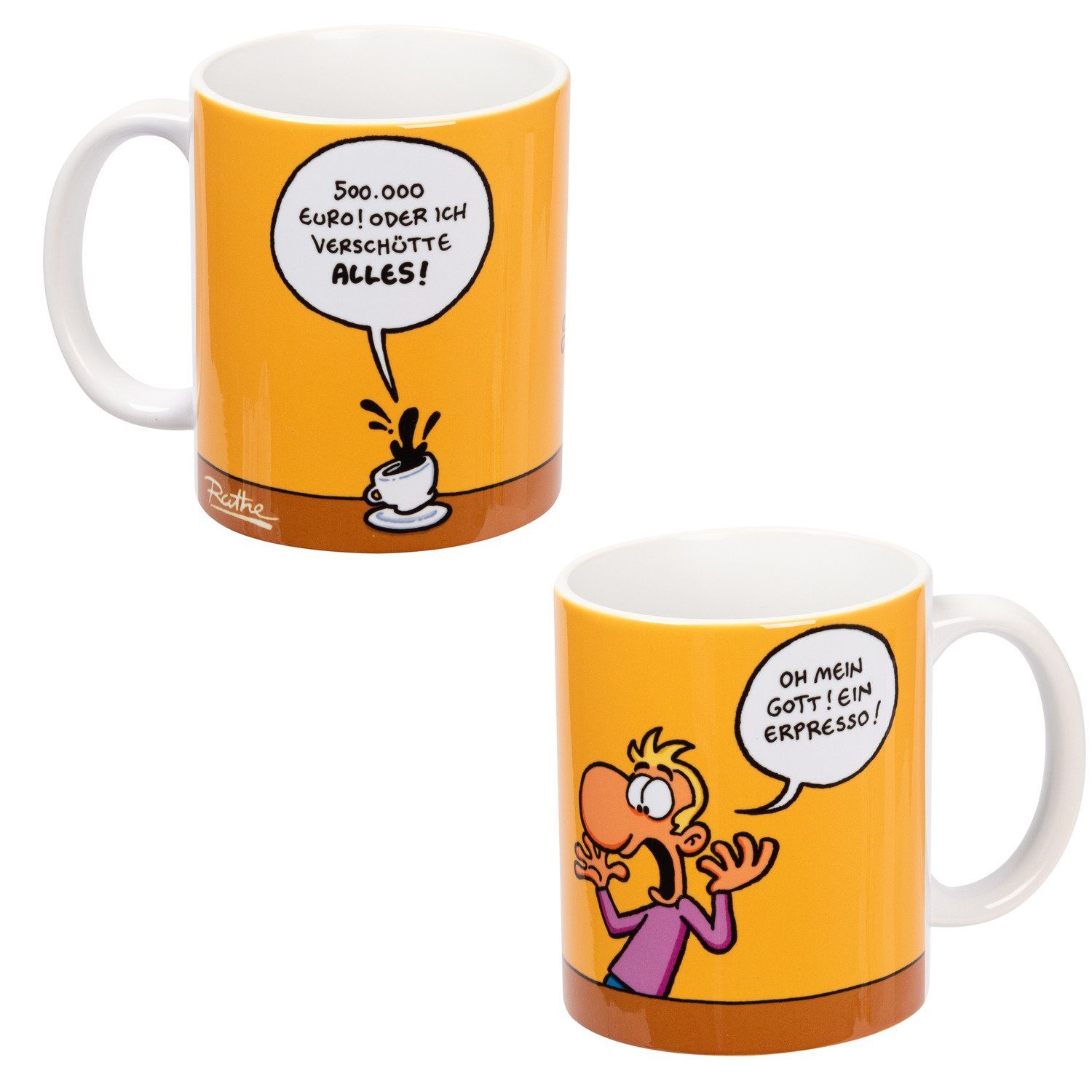 United Labels® Tasse Ralph Ruthe Tasse - Oh mein Gott! Ein Erpresso! Keramik Gelb 320 ml, Keramik