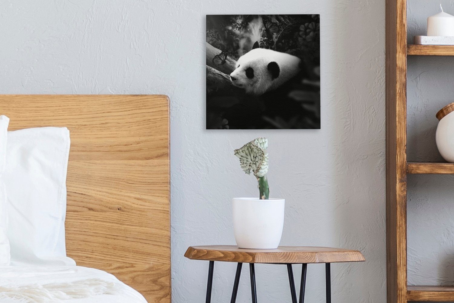 für - Schwarz Dschungel Leinwandbild - OneMillionCanvasses® St), Wohnzimmer - Bilder Tiere Schlafzimmer - Panda Weiß, Leinwand (1