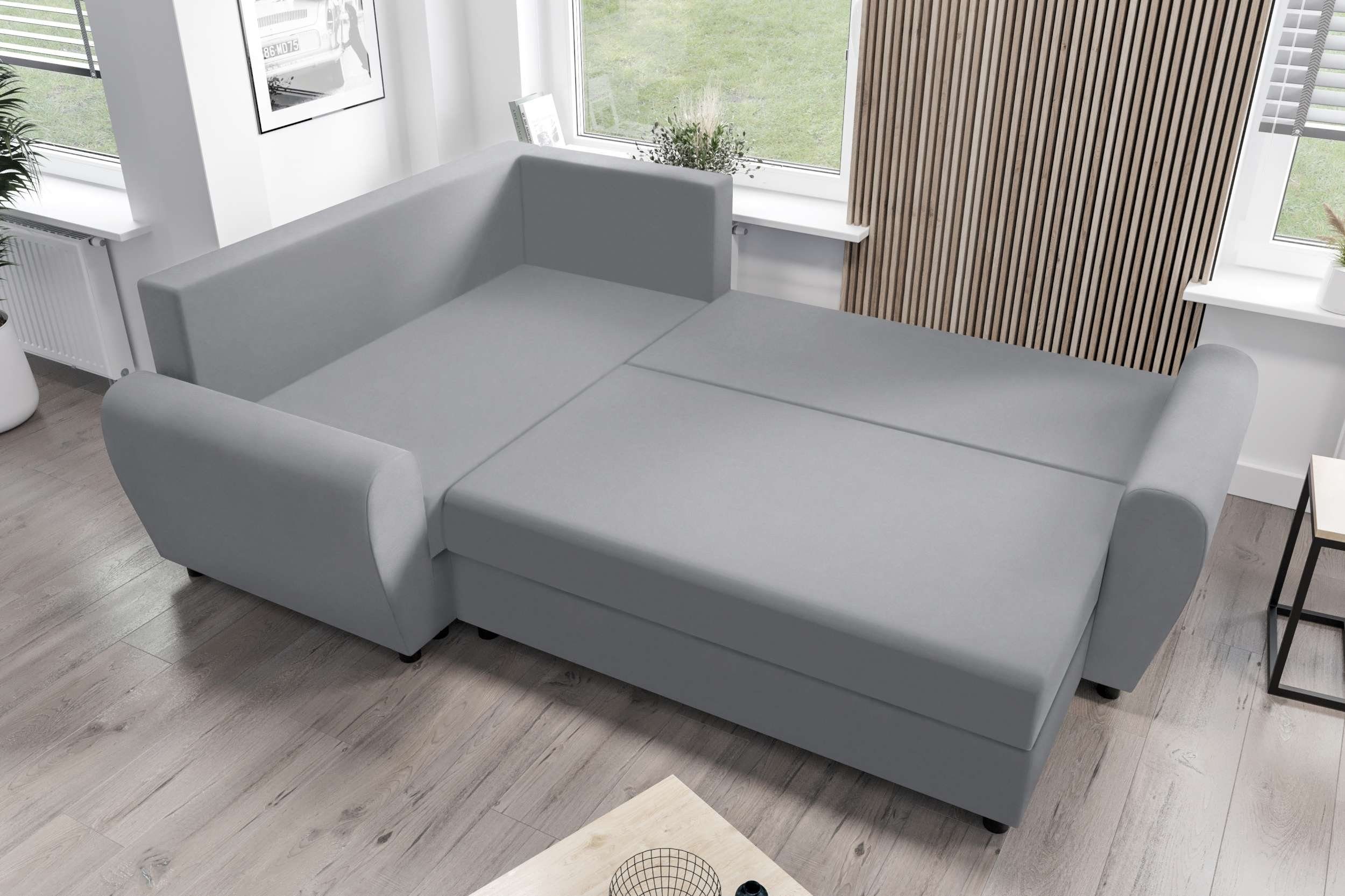 Ecksofa mit Modern Design L-Form, mit Bettfunktion, Bettkasten, Eckcouch, Valence, Sitzkomfort, Sofa, Stylefy