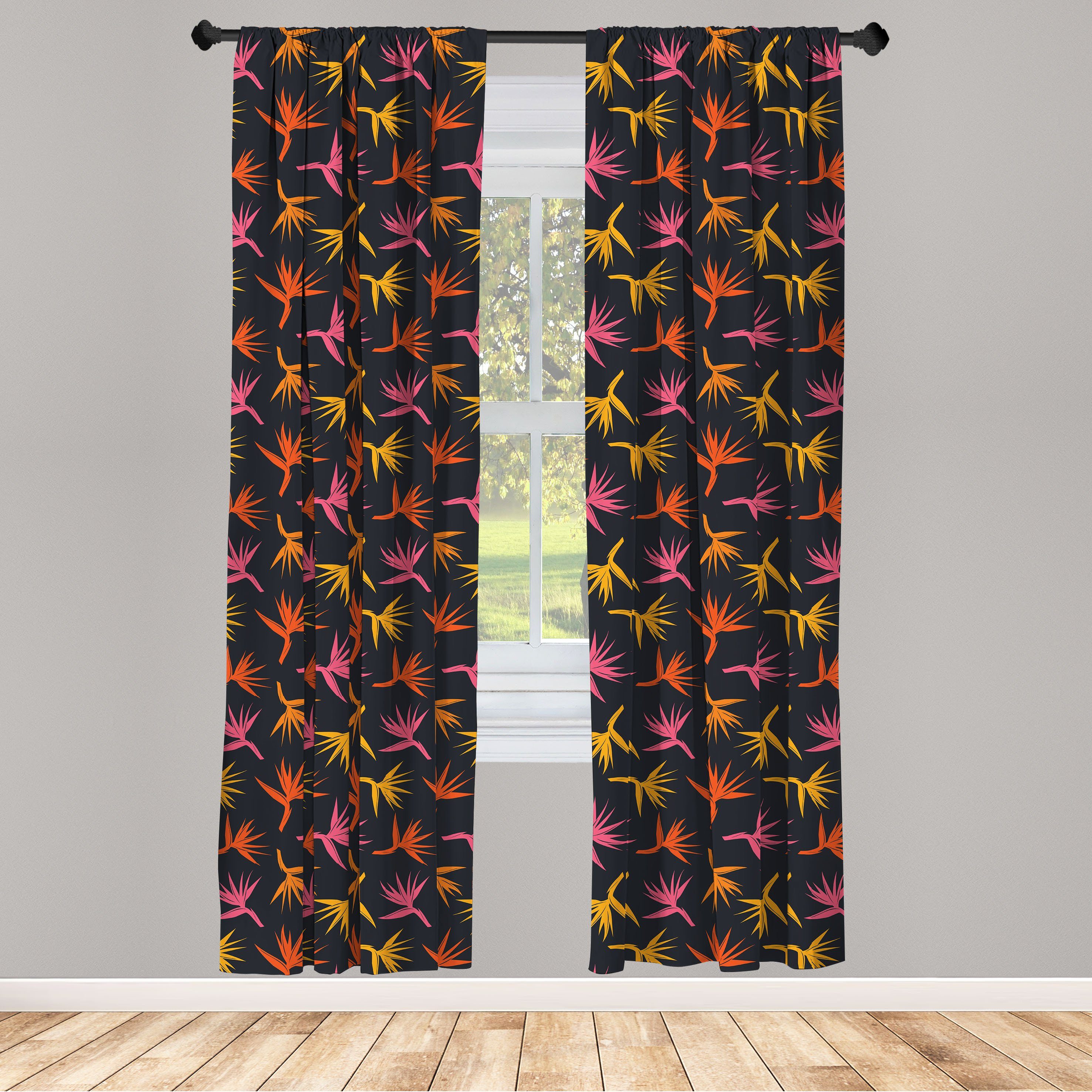 Gardine Vorhang für Wohnzimmer Schlafzimmer Dekor, Abakuhaus, Microfaser, Tropisch Paradiesvögel Blume