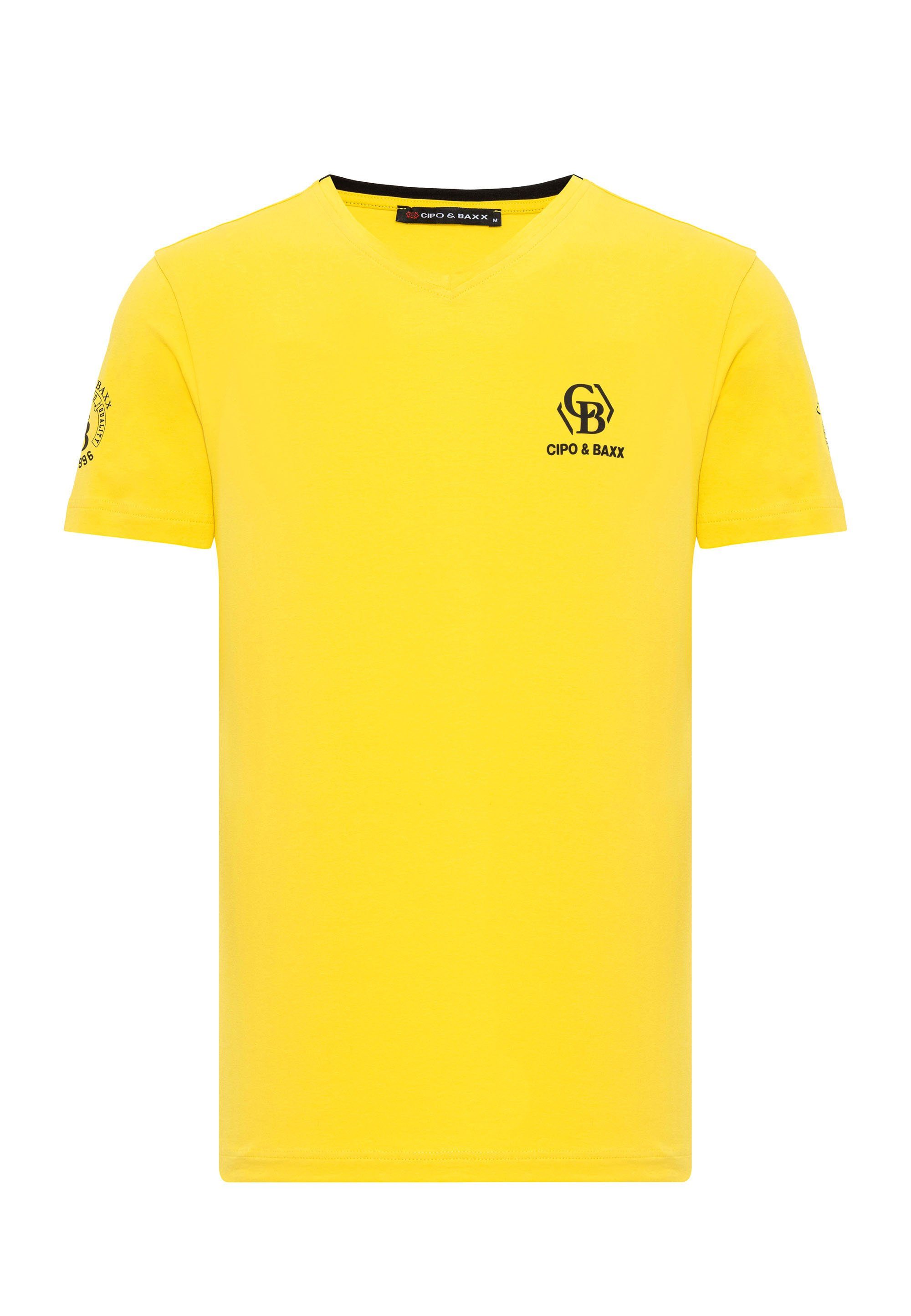 mit Cipo dezenten Baxx Markenlogos T-Shirt gelb &