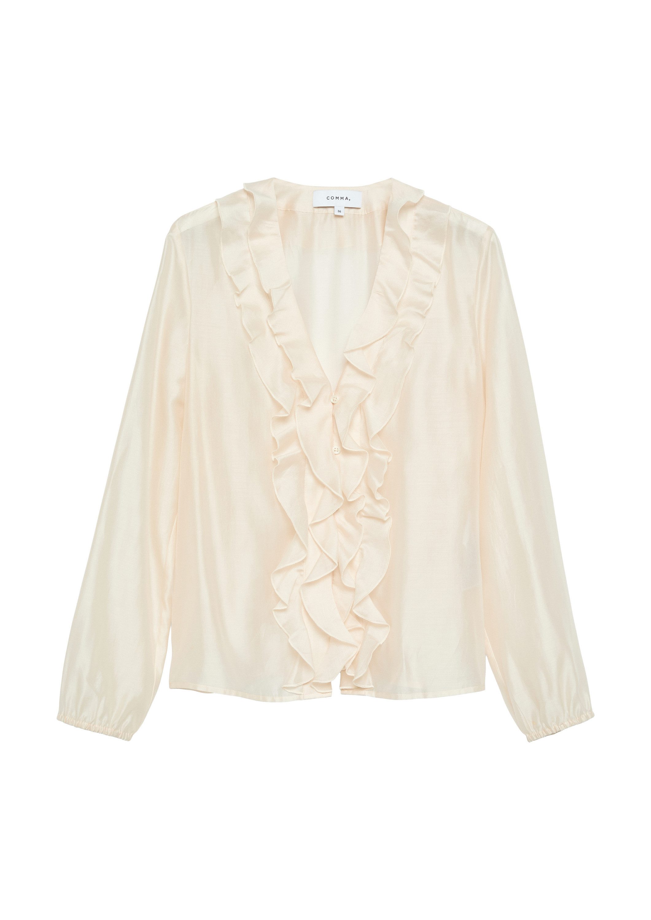 comma Langarmbluse Bluse Lyocell-Bluse mit Volants