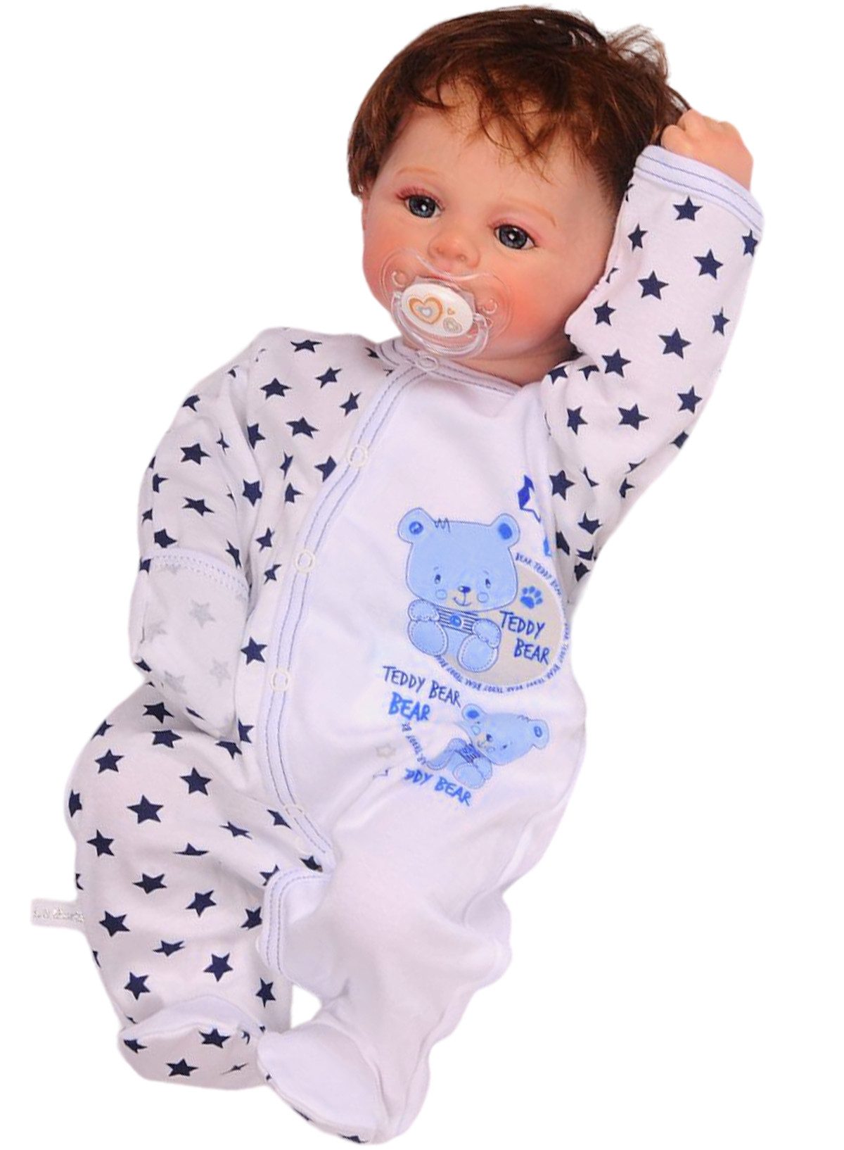 La Bortini Ползунки Schlafoverall Baby Overall Schlafanzug in Weiß mit Sternchen aus reiner Baumwolle, 44 50 56 62 68 74 80 86