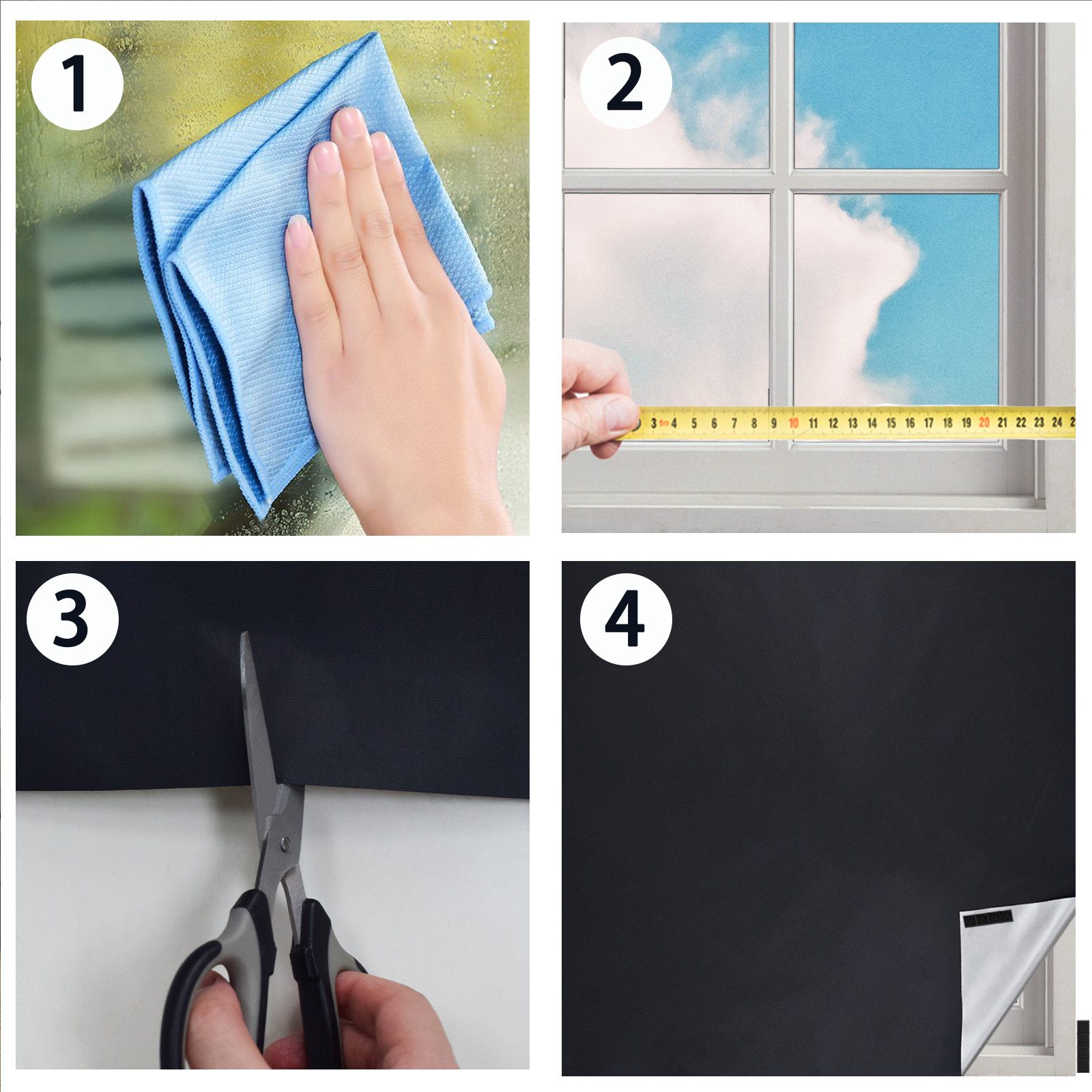 Sunicol Scheibengardine DIY Fenster Verdunkelung, 100% Blackout, mit Magisches Klebeband, Sonnenschutz, Innen Verdunklungsfolie, Thermofolie, Schwarz – Bild 4 von 5