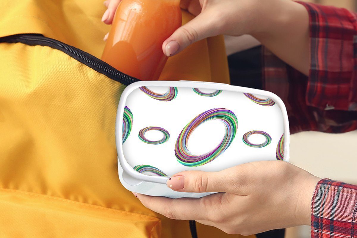 MuchoWow Lunchbox Ring - Regenbogen Kunststoff, für Mädchen Jungs Erwachsene, und für Muster, (2-tlg), - und weiß Kinder Brotdose, Brotbox