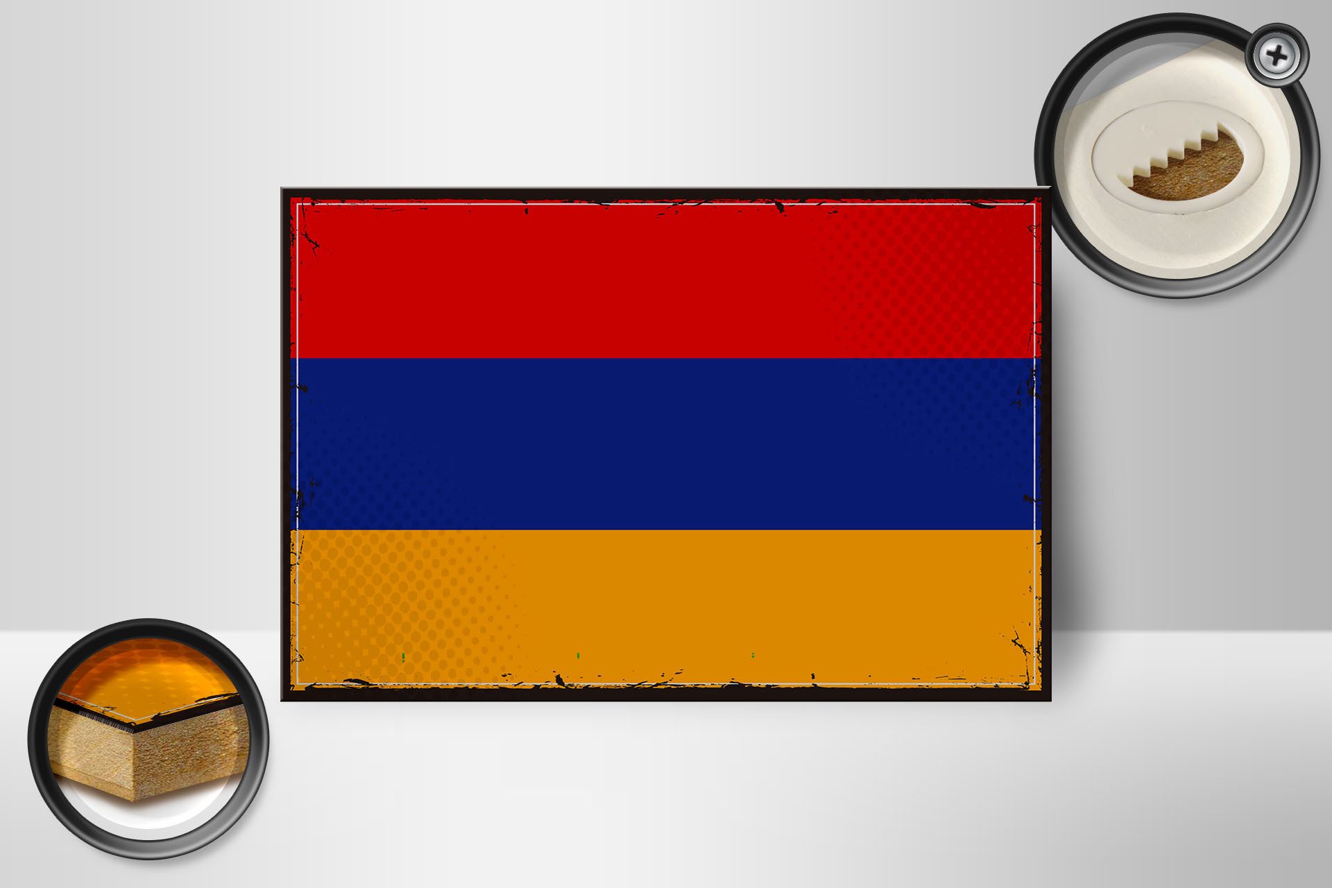 Femer GmbH Holzbild Flagge Armenien 18x12 cm Retro Flag of Armenia, Flaggen (1 St), Glatte Holzfaserplatte (MDF), vorn beschichtet