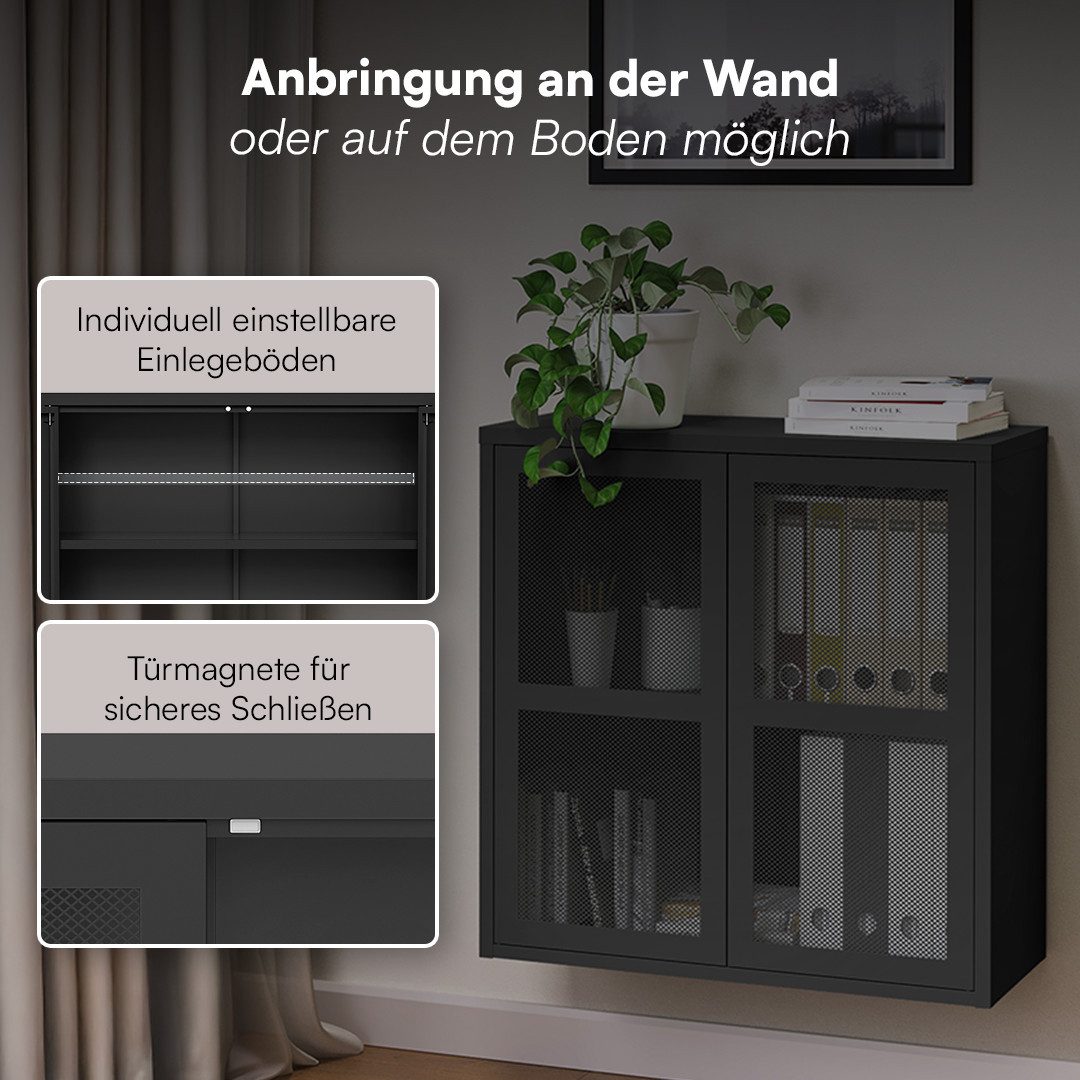 skølm Kommode Zephyr mit Push-to-open-Türen (Schwarz, ohne Füße), Metallschrank hängend oder stehend montierbar, Sideboard