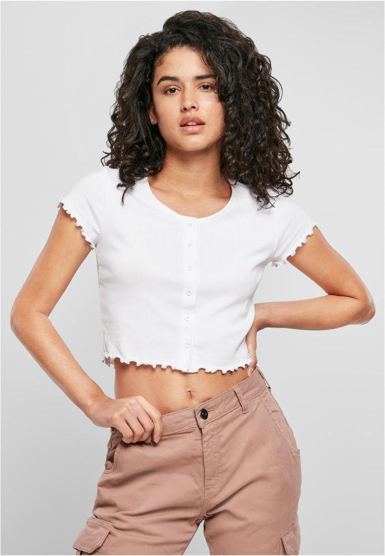 URBAN CLASSICS Rundhalsshirt Ladies Cropped Button Up Rib Tee Damen T-Shirt günstig online kaufen