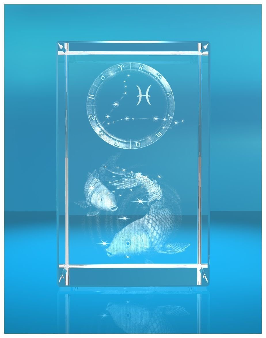Dekofigur 3D Glasquader I Sternzeichen PRO I Motiv: Fische, Hochwertige Geschenkbox, Made in Germany, Familienbetrieb