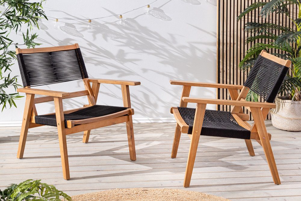 riess-ambiente Gartenstuhl BALI ROPE natur anthrazit · Outdoor-Loungesessel Set aus Akazienholz (Set, 2 St), Gartenstuhl-Set · Massivholz · wetterfest · Balkon · Terrasse · Garten