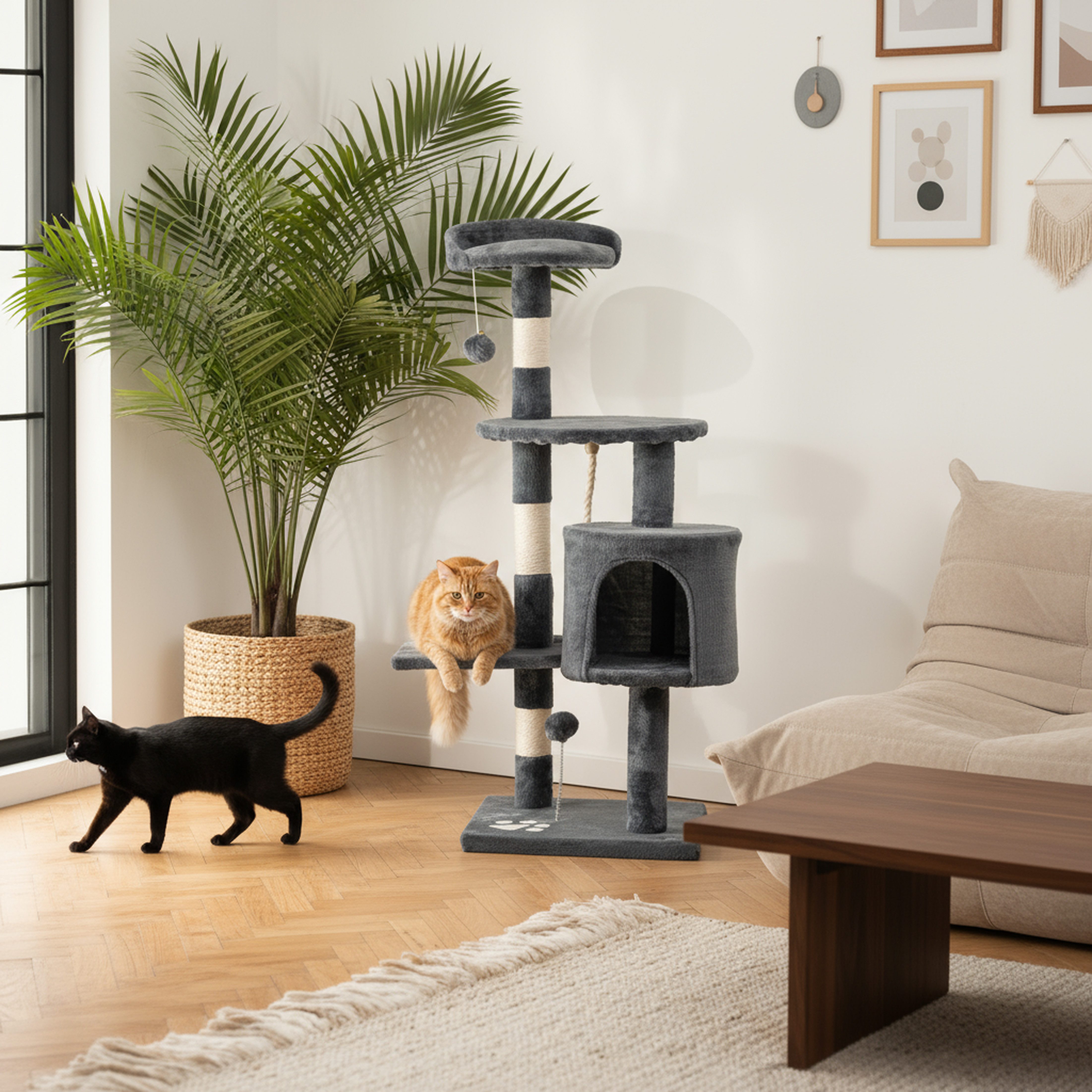 belviona Kratzbaum kompakt 112 cm, mit Spielbällen, Sisal & Kuschelhöhle
