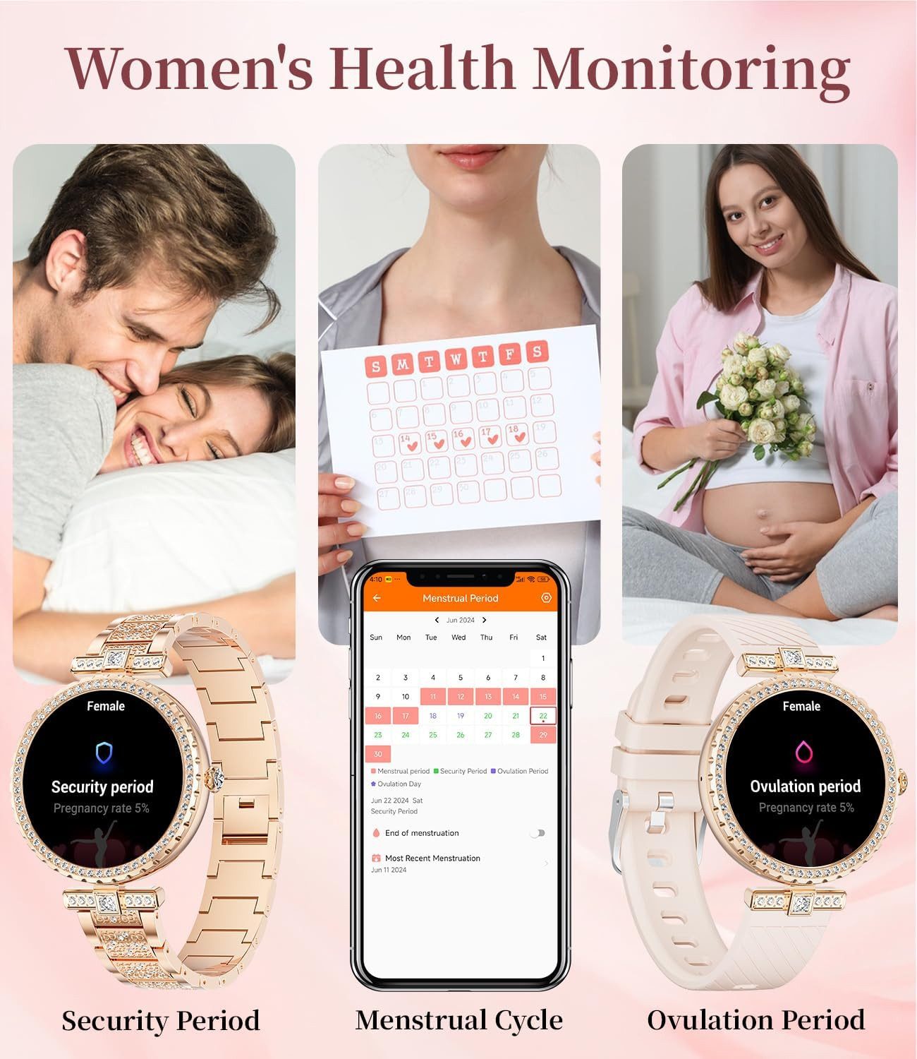 Lige IP68 wasserdicht Diamon Telefonfunktion; Damen's Fitness Tracker Smartwatch (3 cm/1,19 Zoll, Android iOS), mit 100+ Sportmodi, 24H Herzfrequenz Schlafmonitor AMOLED display