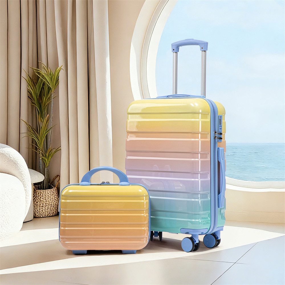 REDOM Kofferset Spinner-Kofferset, 4 Rollen, (mit Seitenhandgriffen, Schutzfüßen – Integriertes Zahlenschloss & 14" Kosmetiktasche, 2 tlg)