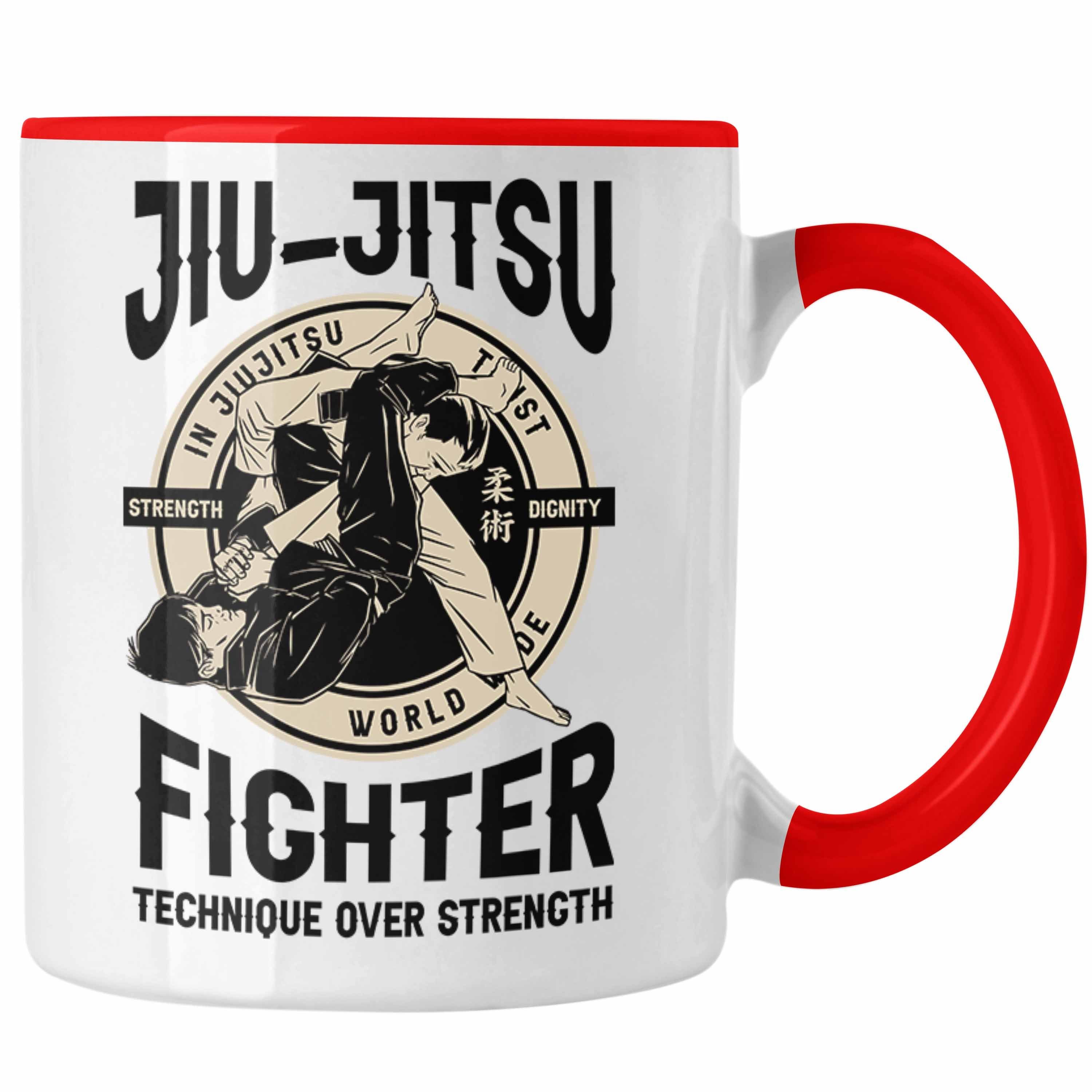 Trendation Tasse Jiu Jitsu Tasse Geschenk für Kampfsportler Geschenkidee Technik über Rot