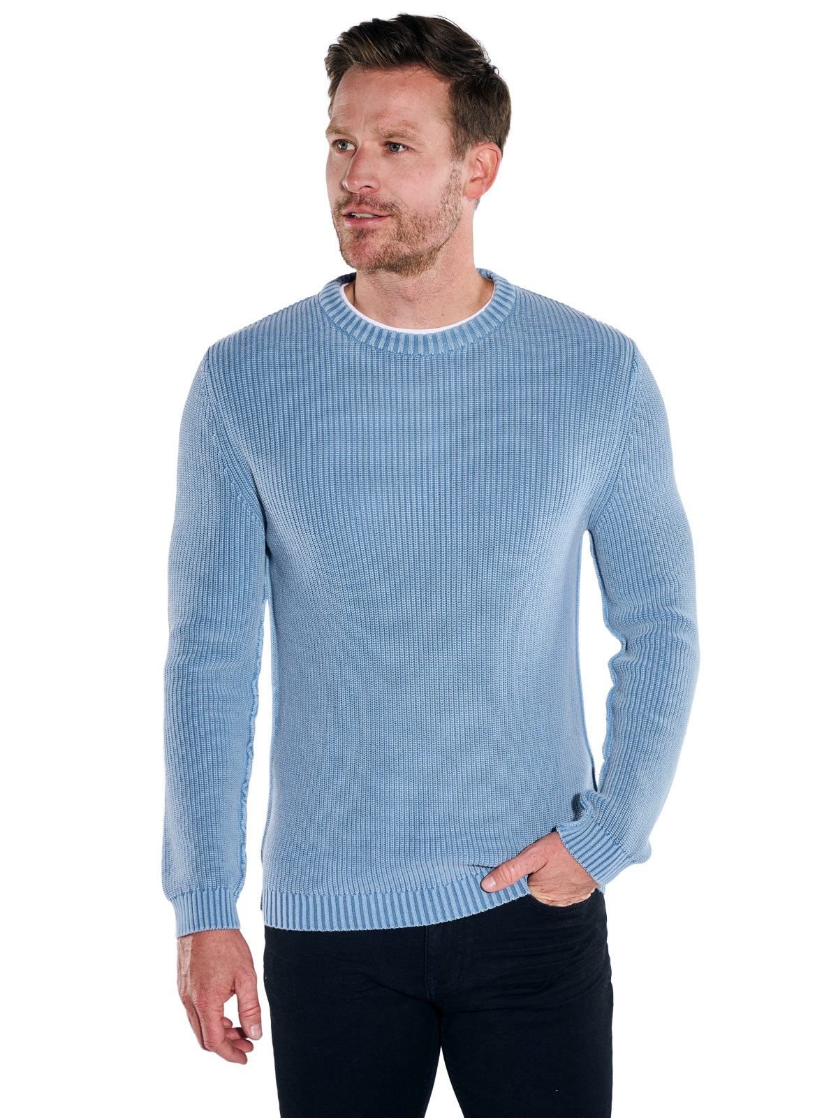 Engbers Rundhalspullover Herren Pullover Rundhals, Mittelblau