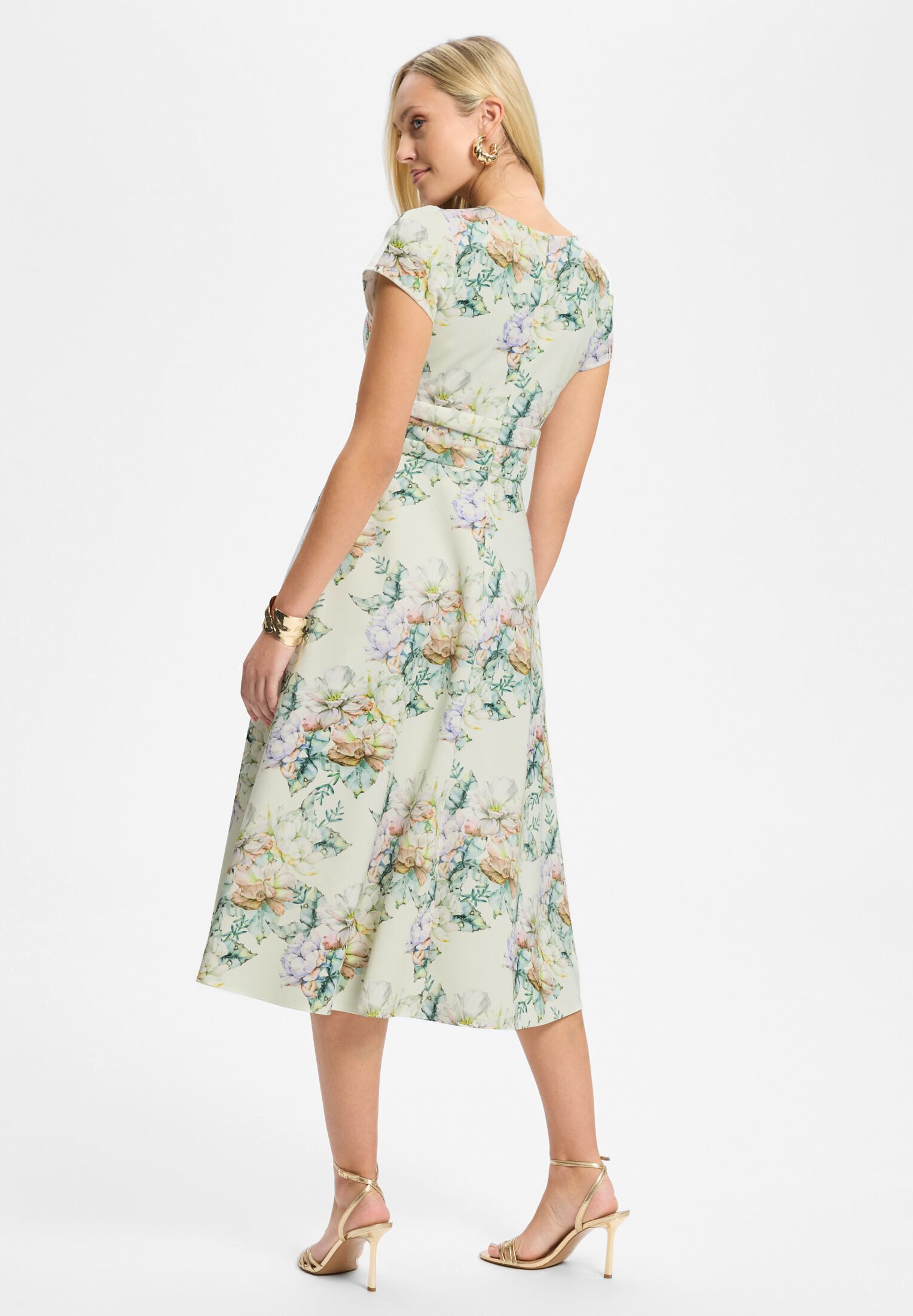 SWING Cocktailkleid - Midi Kleid aus floral bedrucktem Scuba Taillierter Schnitt mit ausgestelltem Rockteil