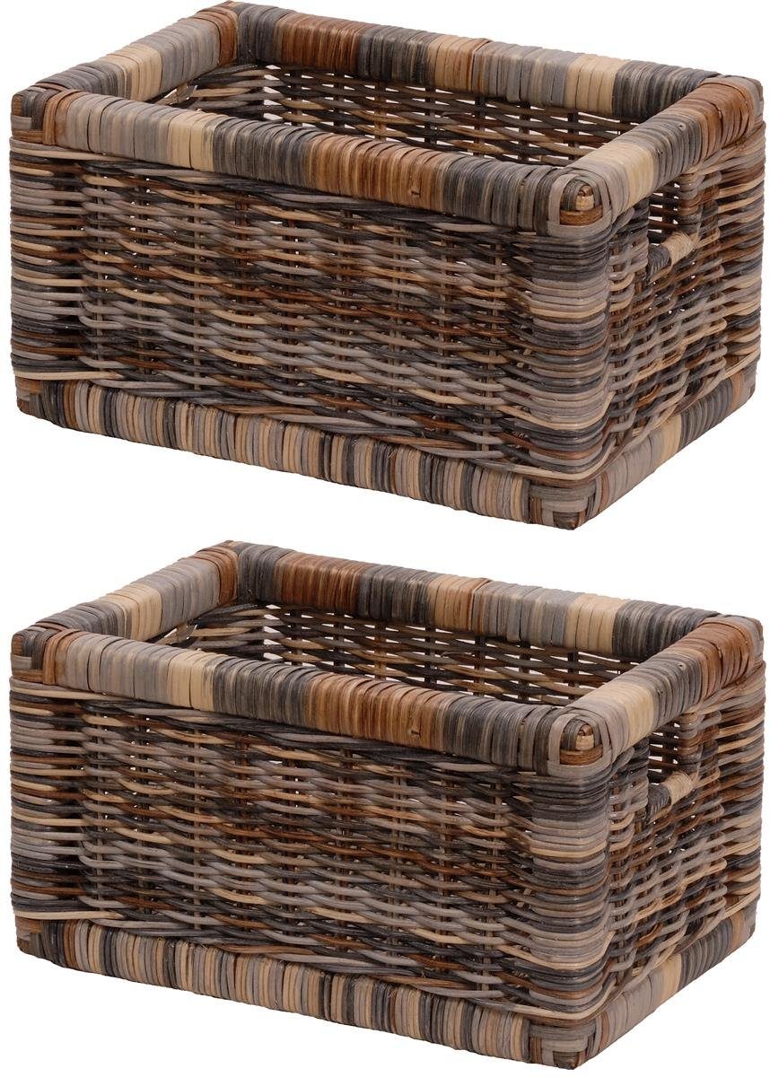 Krines Home Regalkorb Set/2 Regalkorb Aufbewahrungskorb geflochten Rattan (Klein-Mehrfarbig) (2-teiliges Set), Korbset Aufbewahrung Regal Schrankkorb Korb, ca. 20 x 32 x 17,5 cm