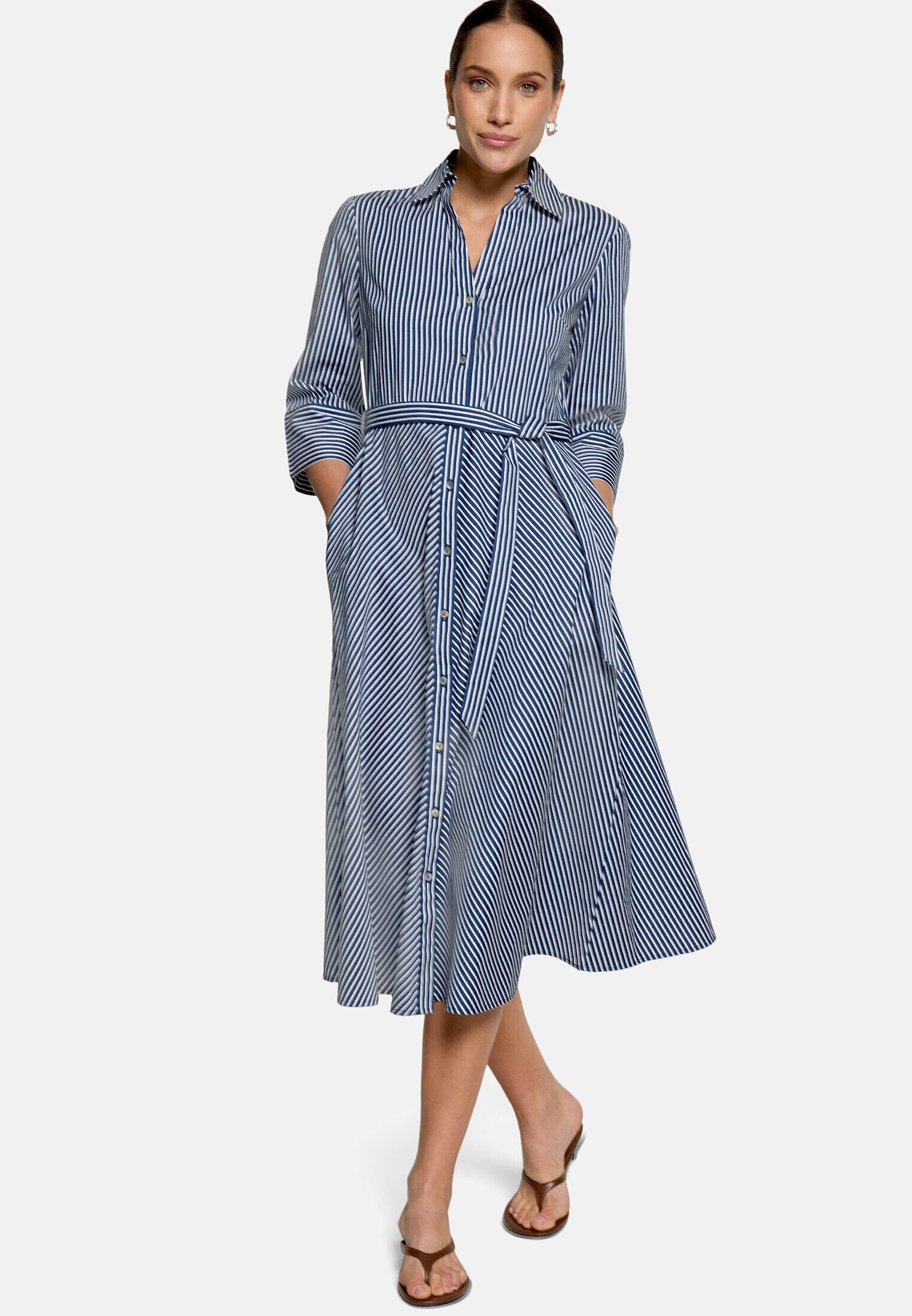 Zero Hemdblusenkleid Damen mit 3/4 Arm Bindegürtel