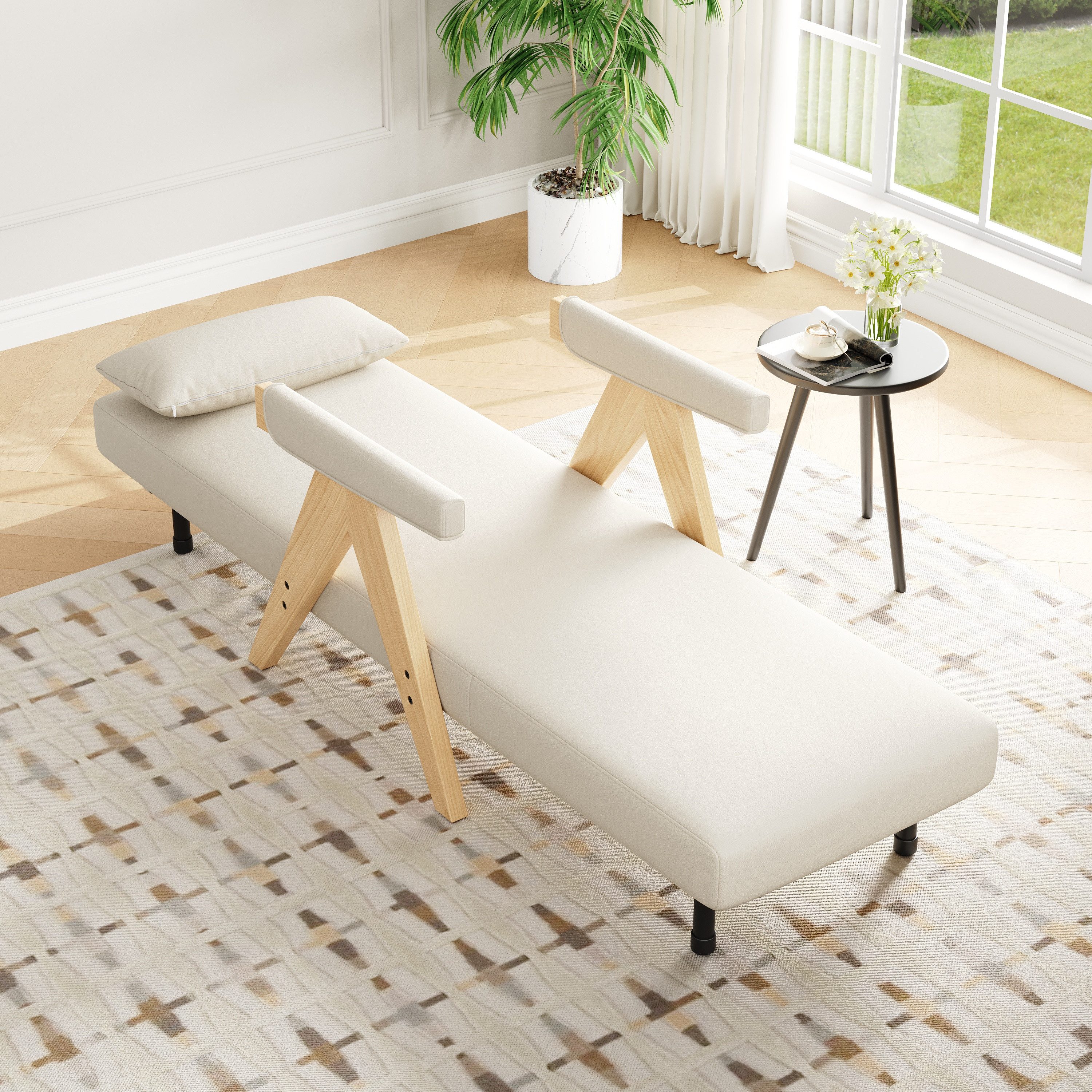 Merax Loungesessel 3-in-1 Klappbarer Umbausessel mit Schlaffunktion (6-fach verstellbare Rückenlehne, 1-St., Polstersessel Einzelsessel Einzelbett), Schlafsessel mit verstellbarer Rückenlehne & Massivholzfüße, Leinen