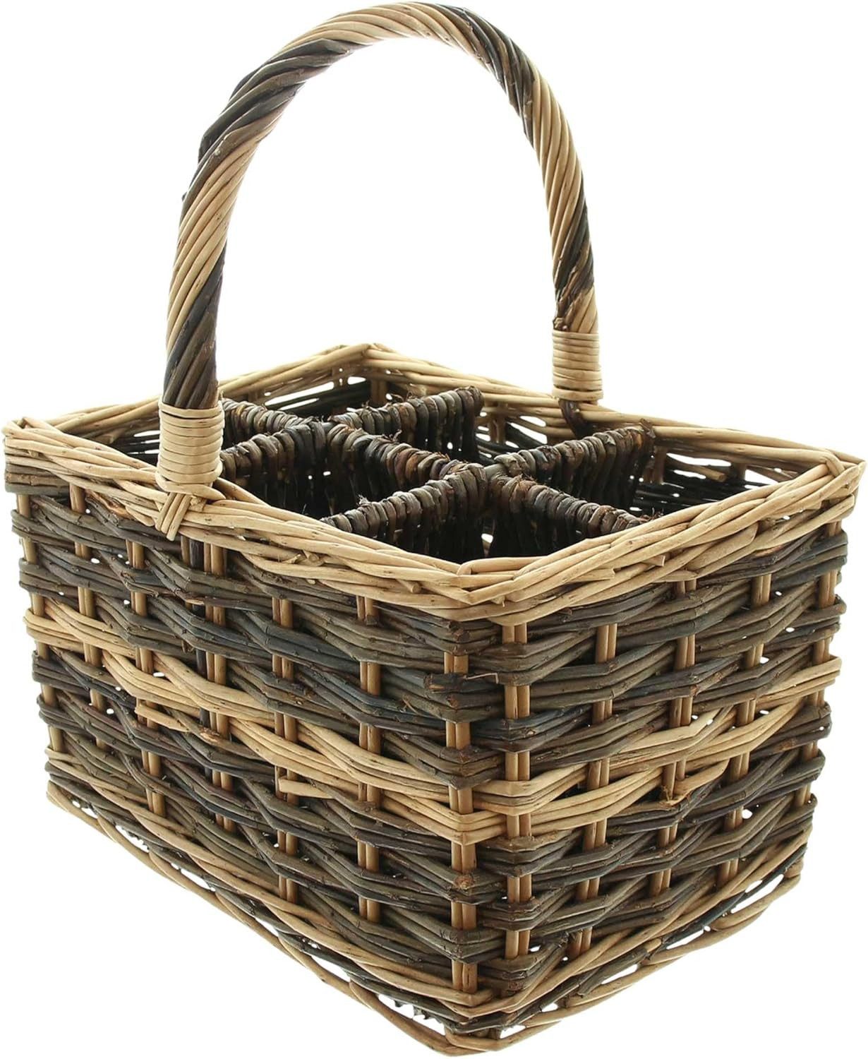 Dekoleidenschaft Flaschenträger "Nature" aus Weide, hell & dunkel, Flaschenkorb für 6 Flaschen, Getränketräger, Getränkekorb, Weidenkorb, Flechtkorb, Tragekorb