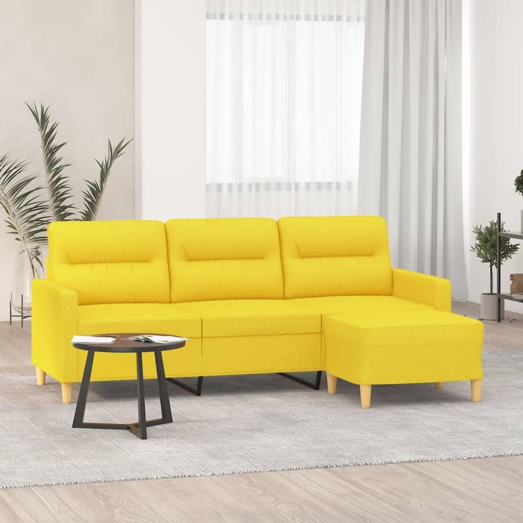 vidaXL Sofa 3-Sitzer-Sofa mit Hocker Hellgelb 180 cm Stoff