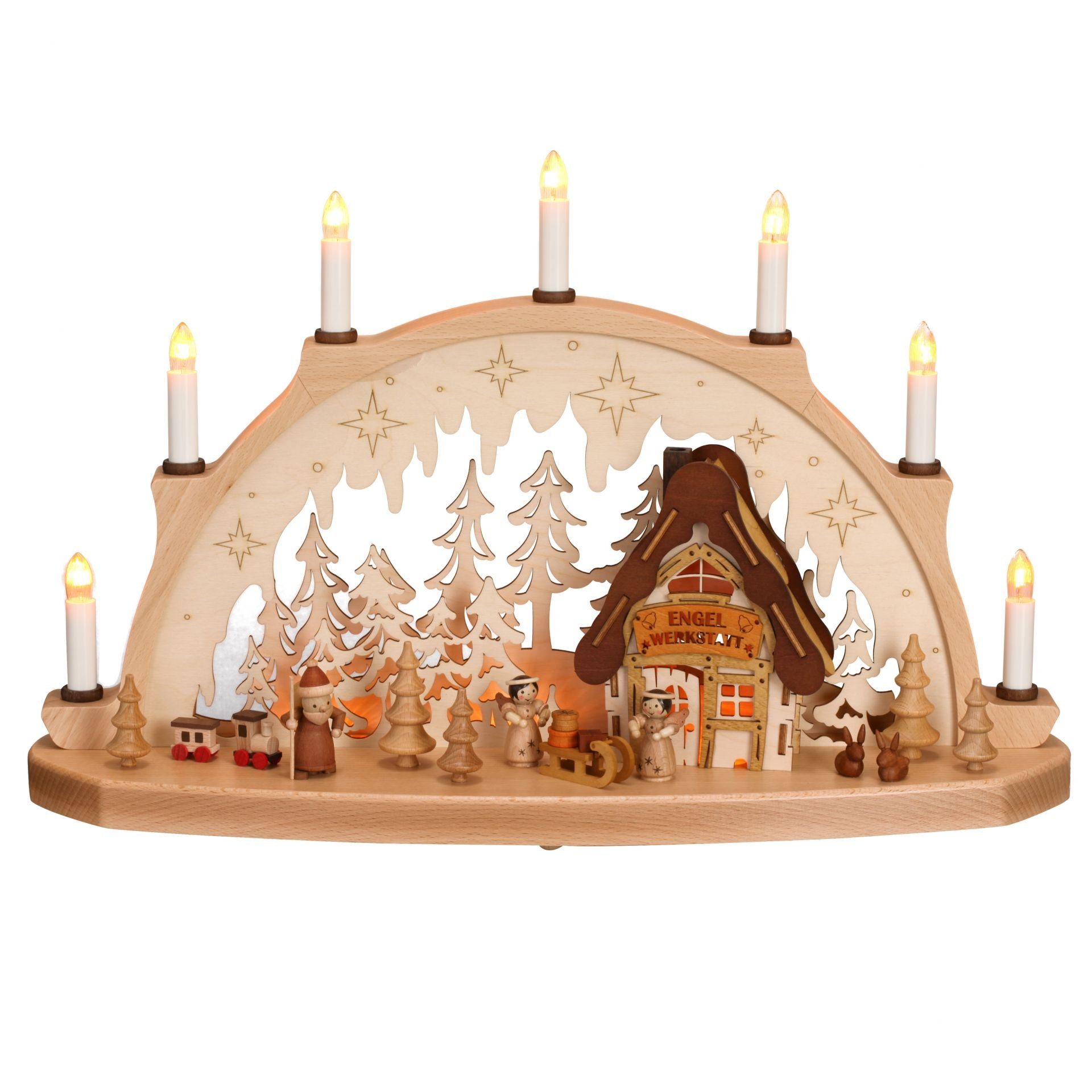 Lichterbogen Schwibbogen Engelwerkstatt mit Kirche el. Beleuchtung BxHxT