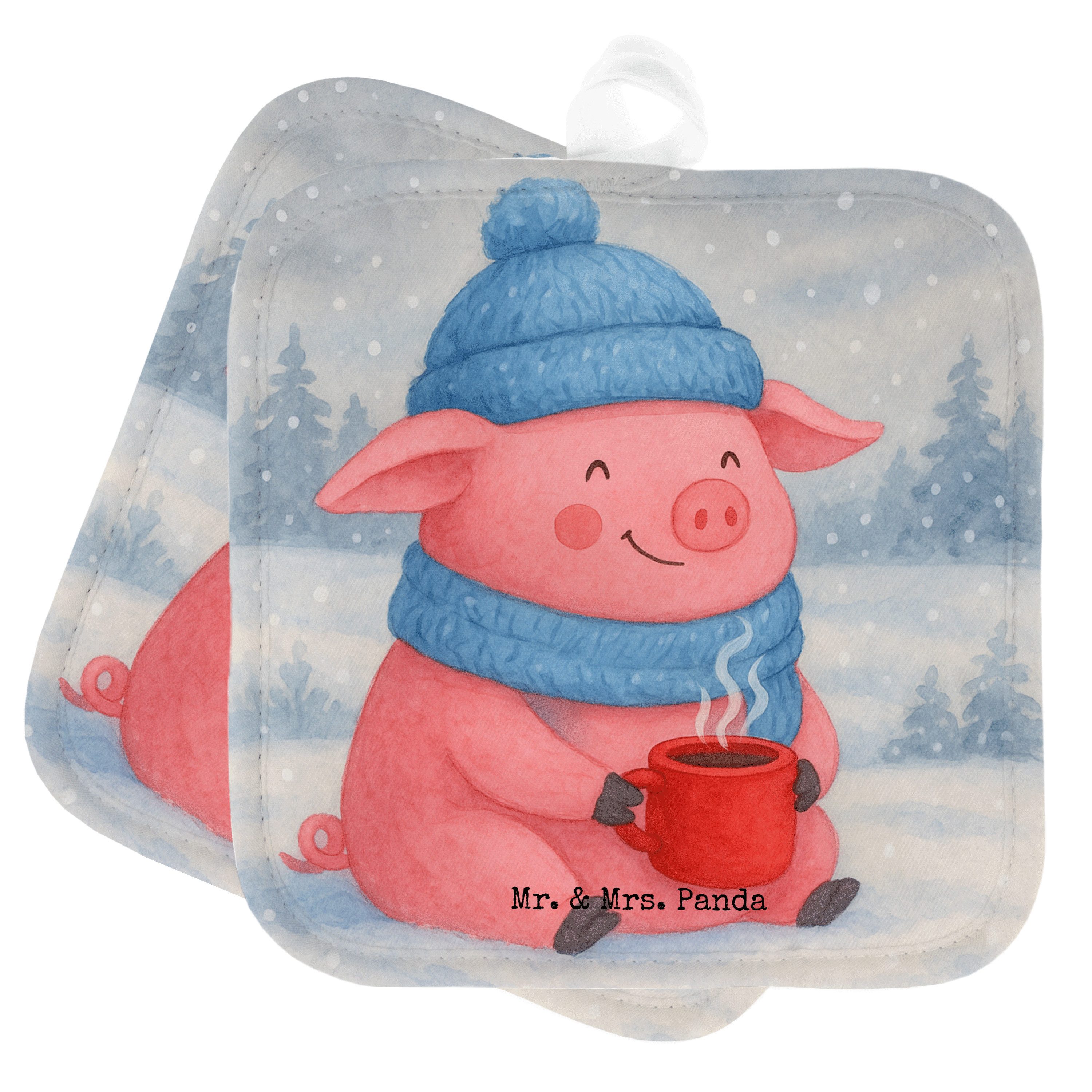 Topflappen Schweinchen Glühwein Design, Topflappen, Weiß, Topflappen Set, Spruch