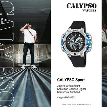 CALYPSO WATCHES Digitaluhr Calypso Jugend Uhr K5586/2 Kunststoffband, (Analog-Digitaluhr), Jugend Armbanduhr rund, Kautschukarmband schwarz, Sport