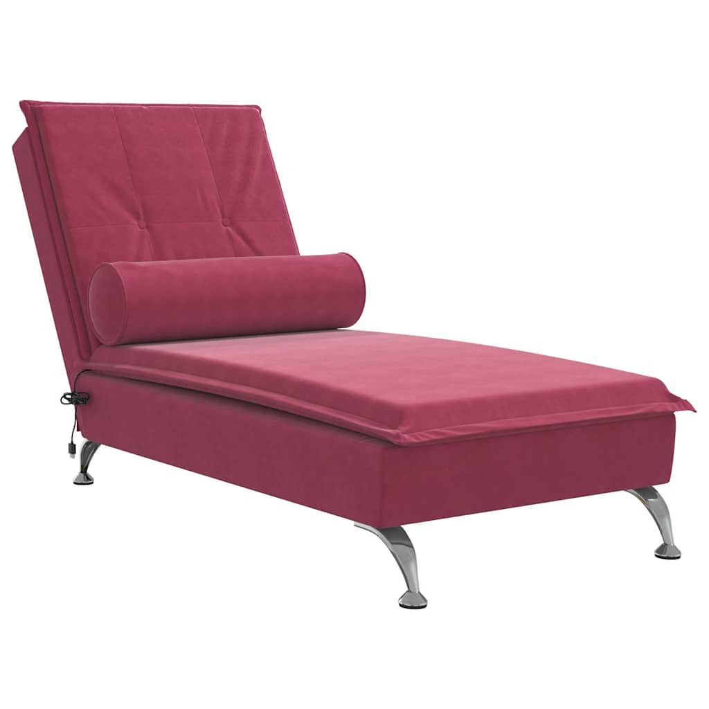 Chaiselongue Massage-Chaiselongue mit Nackenrolle Weinrot Samt
