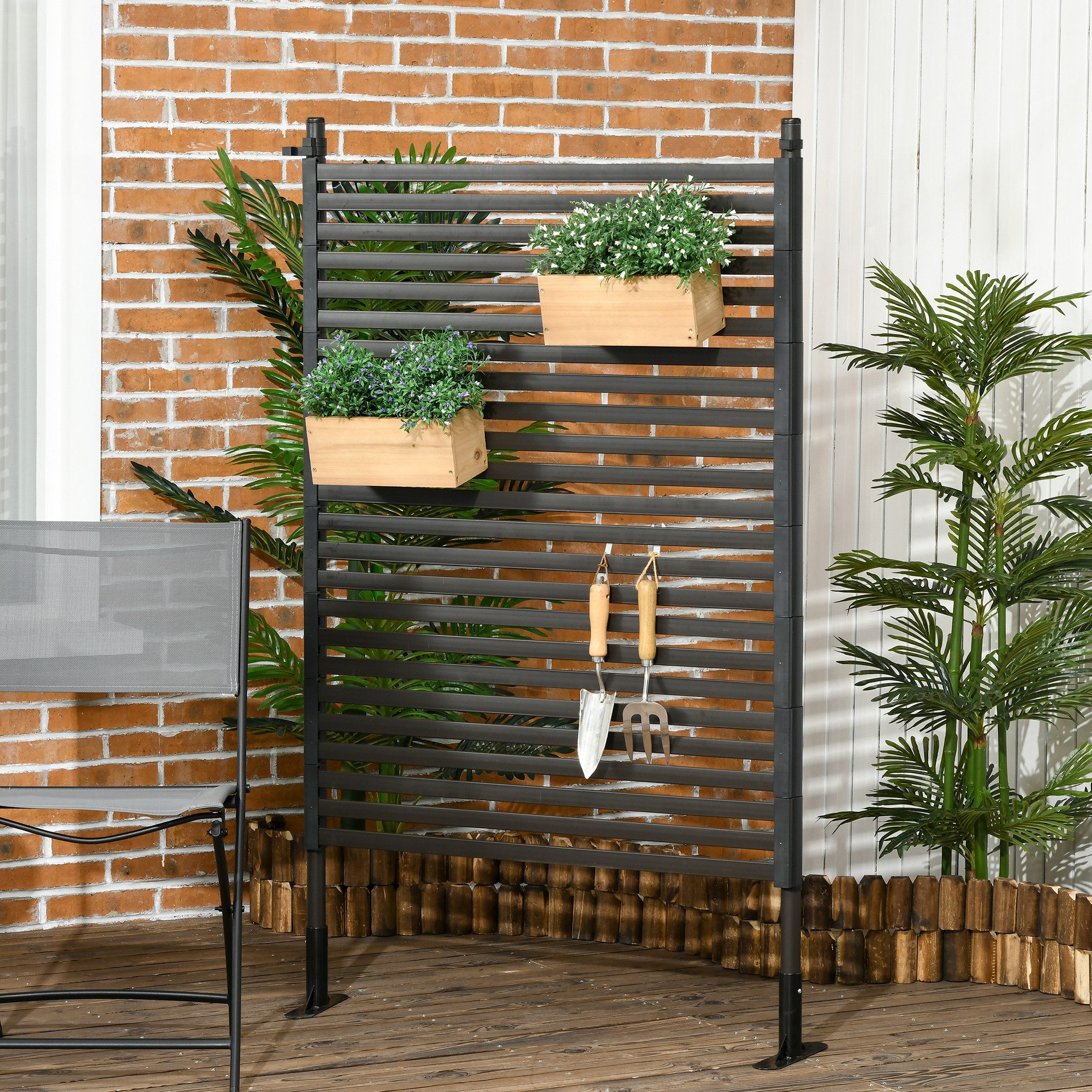 Outsunny Gartenzaun Zaun aus Metall Hundezaun Set mit Fuß Braun, (Teichzaun, 1-St., Stahlzaun), 93 x 22 x 150 cm