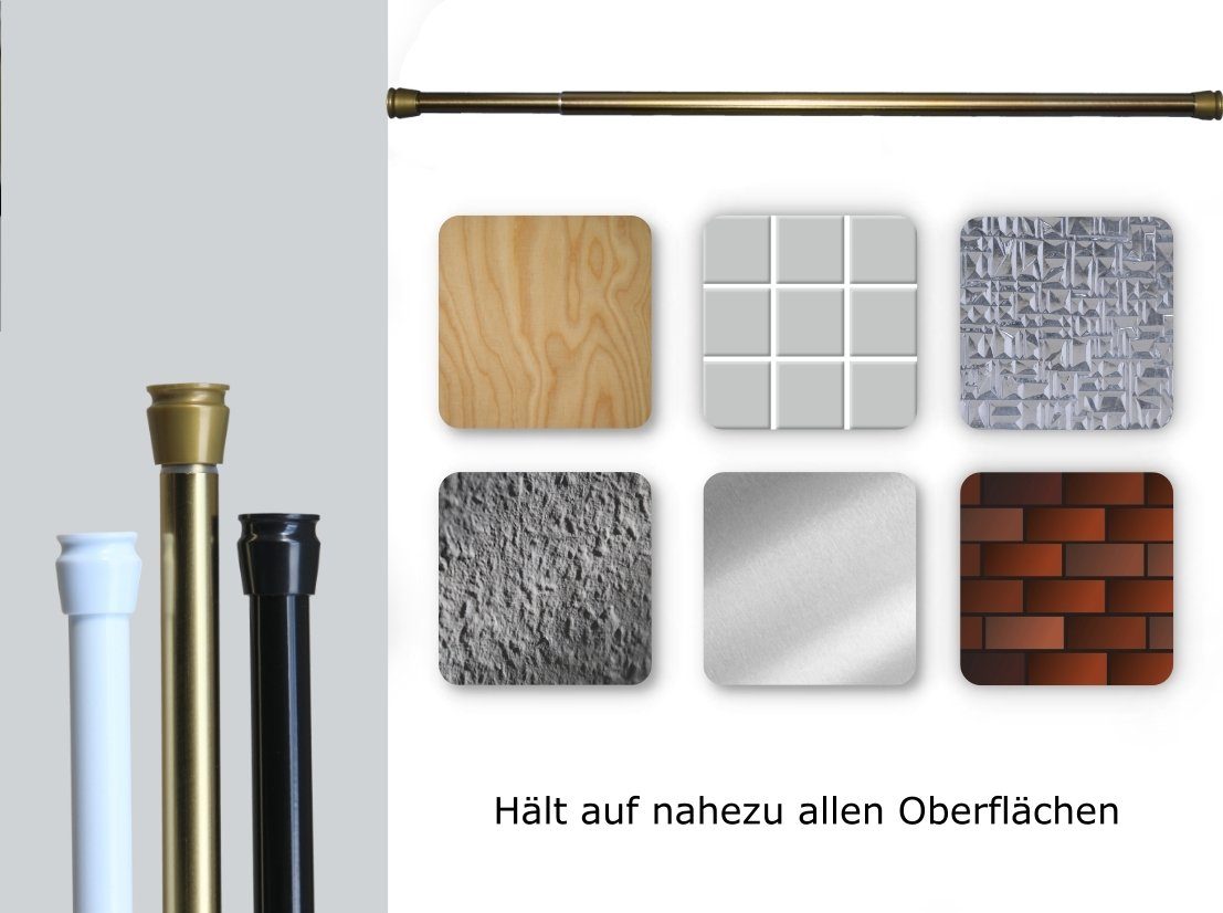 tinycurtains Klemmstange Teleskopstange 70-120 cm oder 111-200 cm Vorhangstange ohne Bohren, Ø 0.22 mm, 1-läufig, ausziehbar, klemmbar, Duschvorhangstange, Badstange, Gardinenstange, Metall, Klemmstange, stufenlos verstellbar, rostfrei, Stange für Türvorhang