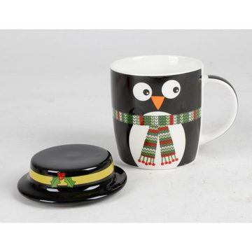 BURI Tasse Kaffeebecher aus Porzellan mit Weihnachtsmotiven & Deckel Tasse, Porzellan