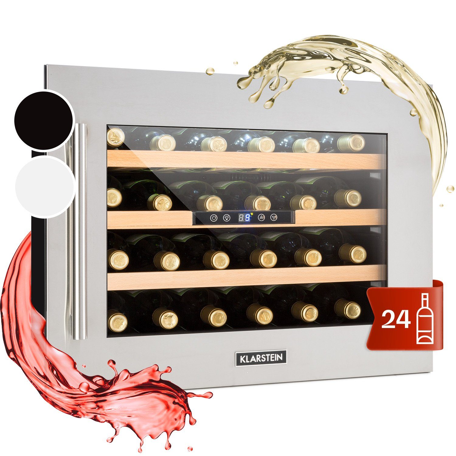 Klarstein Weinkühlschrank Vinsider 24D, für 24 Standardflaschen á 0,75l,Wein Flaschenkühlschrank Weintemperierschrank Weinschrank Kühlschrank Edelstahl | Silber
