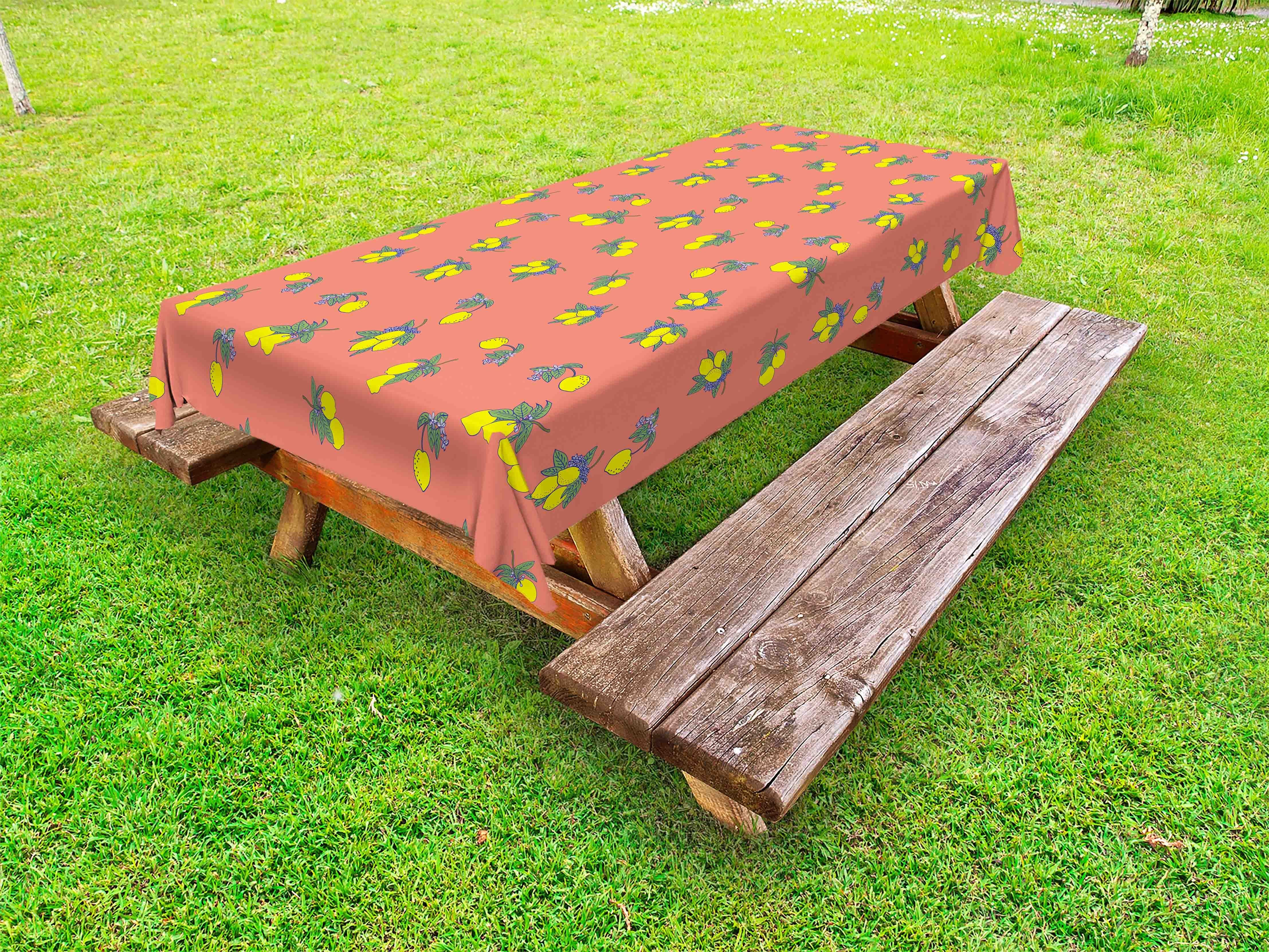 Abakuhaus Tischdecke dekorative waschbare Picknick-Tischdecke, Garten Zitronen-Blüten-Zusammensetzung