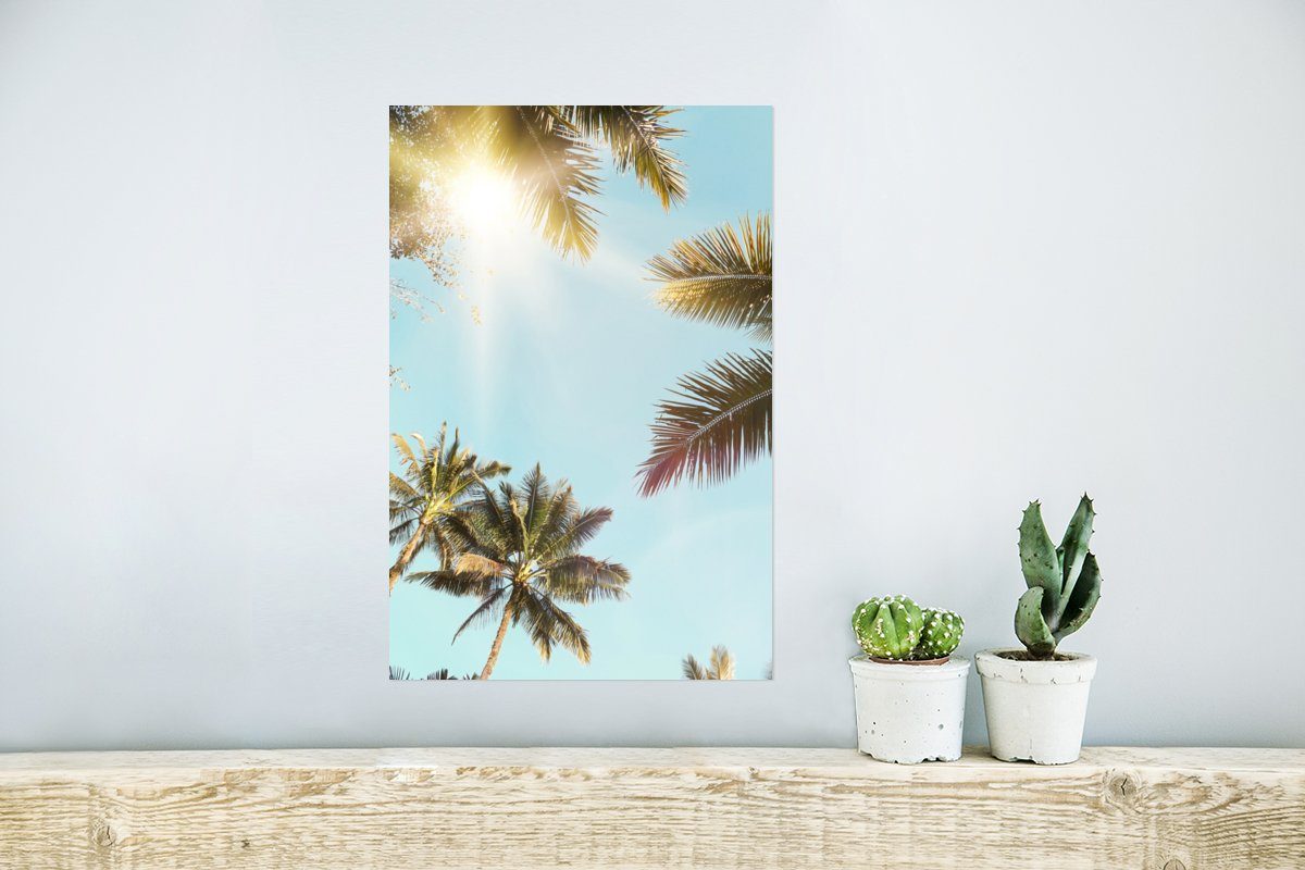 für Sonne - (1 Natur Wandbild, Wohnzimmer, Sommer, Wandposter Blau Ohne - Rahmen Poster, Poster - - Palmen St), MuchoWow