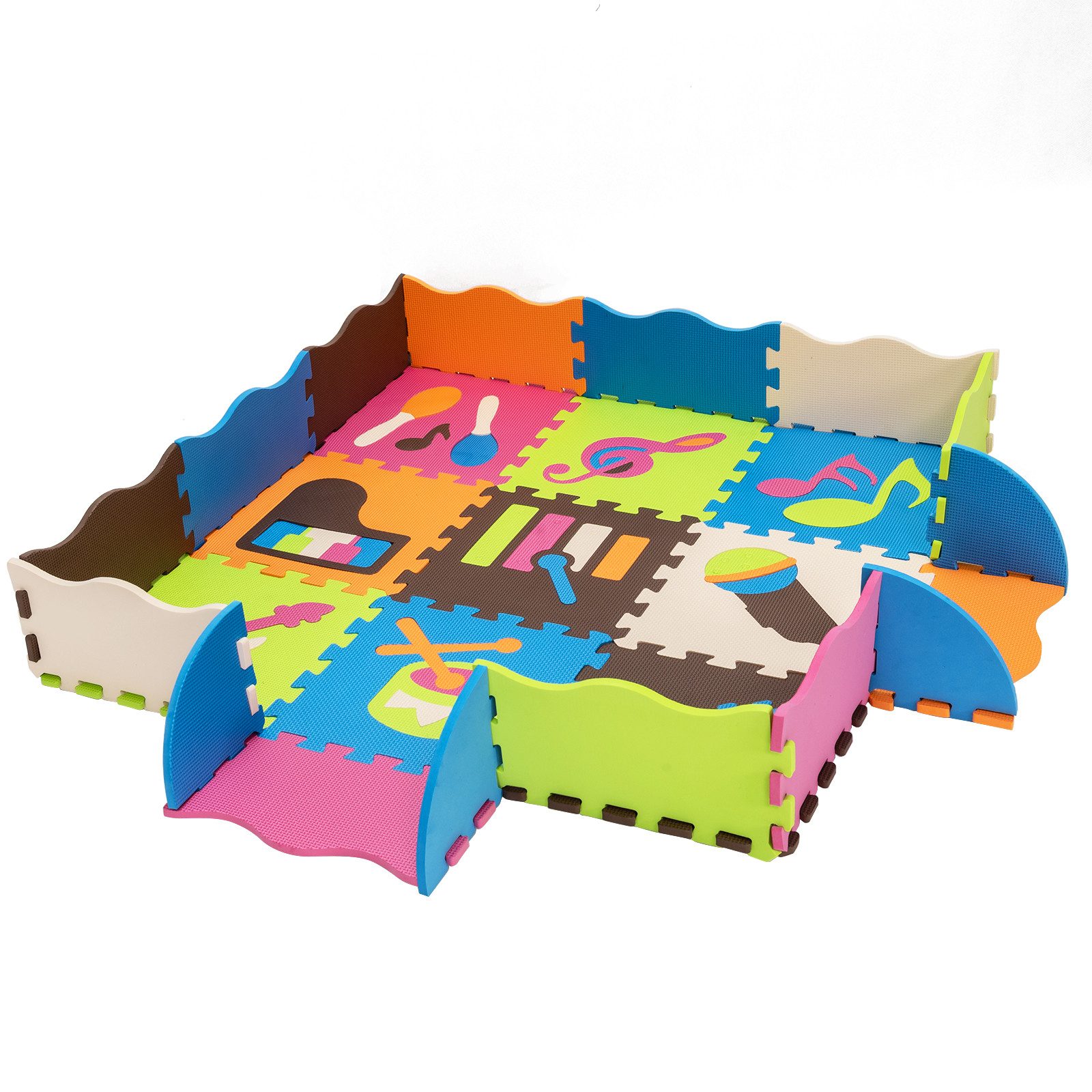 COSTWAY Puzzlematte, mit Zaun & abnehmbaren Musikinstrumentenmustern