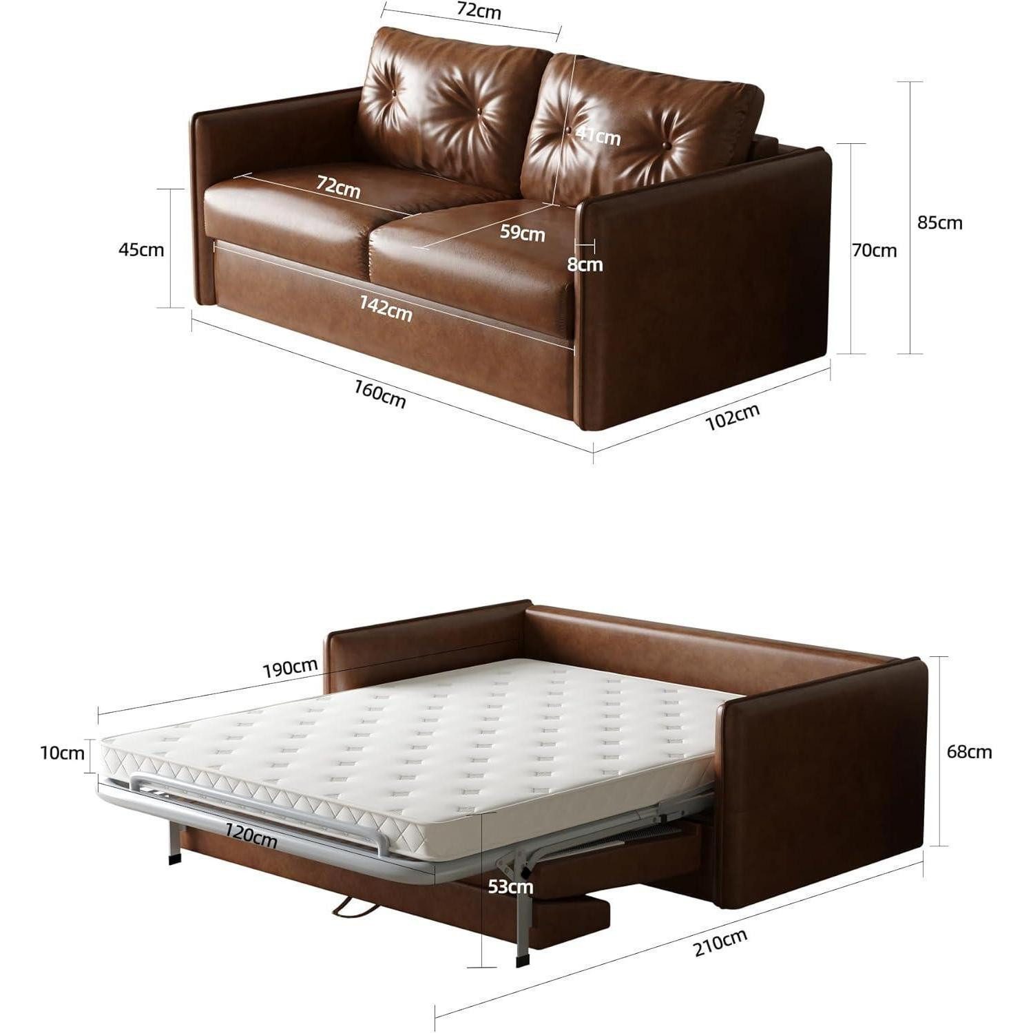 LuxusKollektion Schlafsofa Schlafsofa 3in1 2 Sitzer 160 cm ausziehbar mit Matratze Lederoptik