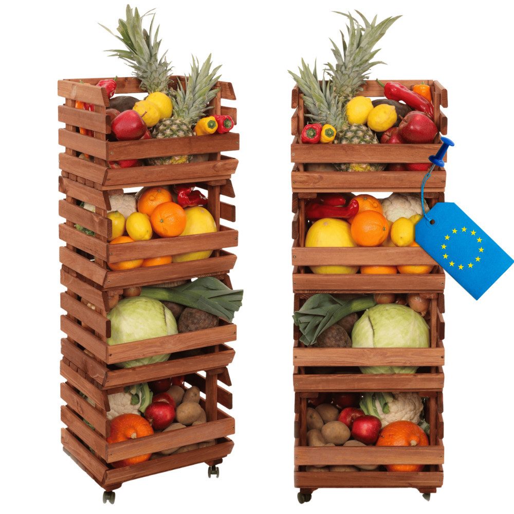 Modo24 Küchenregal Modular Holzregal für Gemüse Obst auf Rollen, Stapelbares Regalsystem, Kartoffelsteige, Küchenregal, Vorratsregal, Gemüseregal, 3 Farben